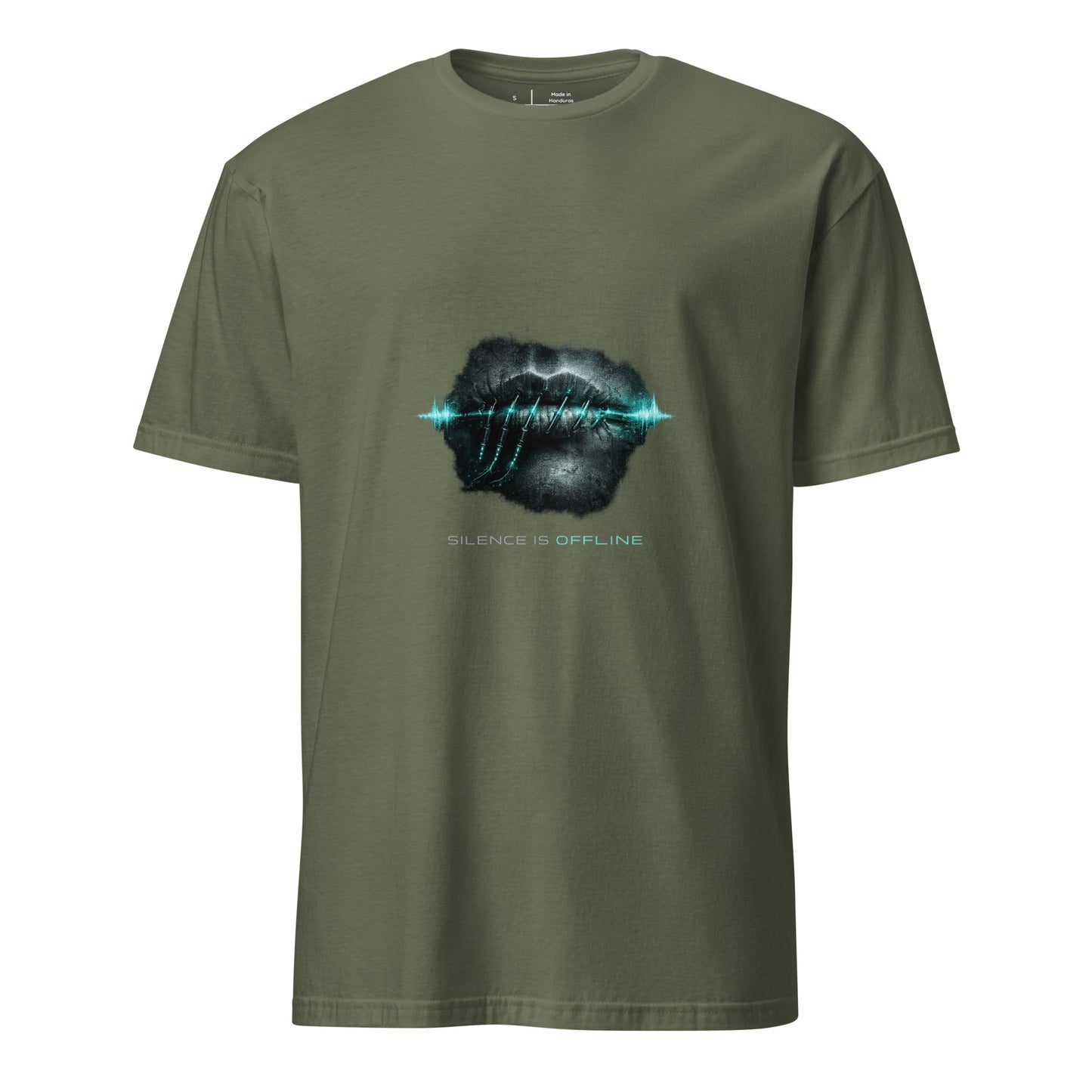 Silence Is Offline – Dark Cyber - Short-Sleeve Unisex T-Shirt - Graphic Tee - Military Green - Front