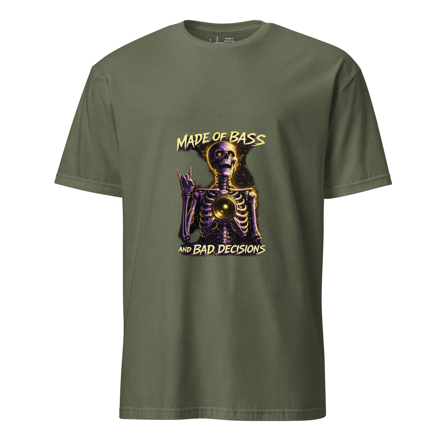 Made Of Bass And Bad Decisions – Cyber Rave - Short-Sleeve Unisex T-Shirt - Graphic Tee - Military Green - Front