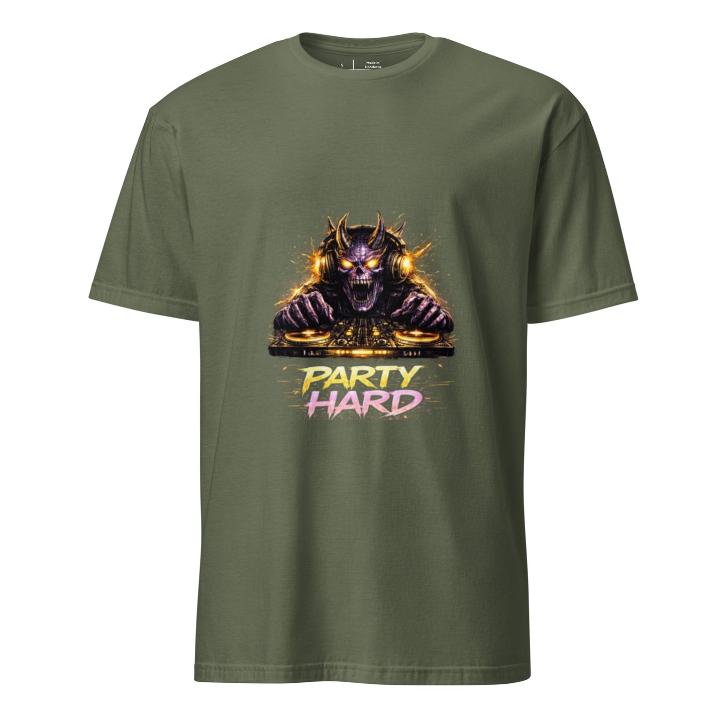 Party Hard – Demon Rave Festival  - Short-Sleeve Unisex T-Shirt Graphic Tee - Military Green - Front