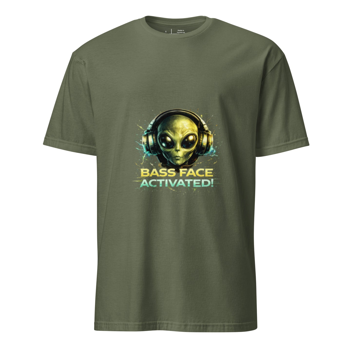 Bass Face Activated – Alien Rave - Short-Sleeve Unisex T-Shirt - Graphic Tee - Military Green - Front