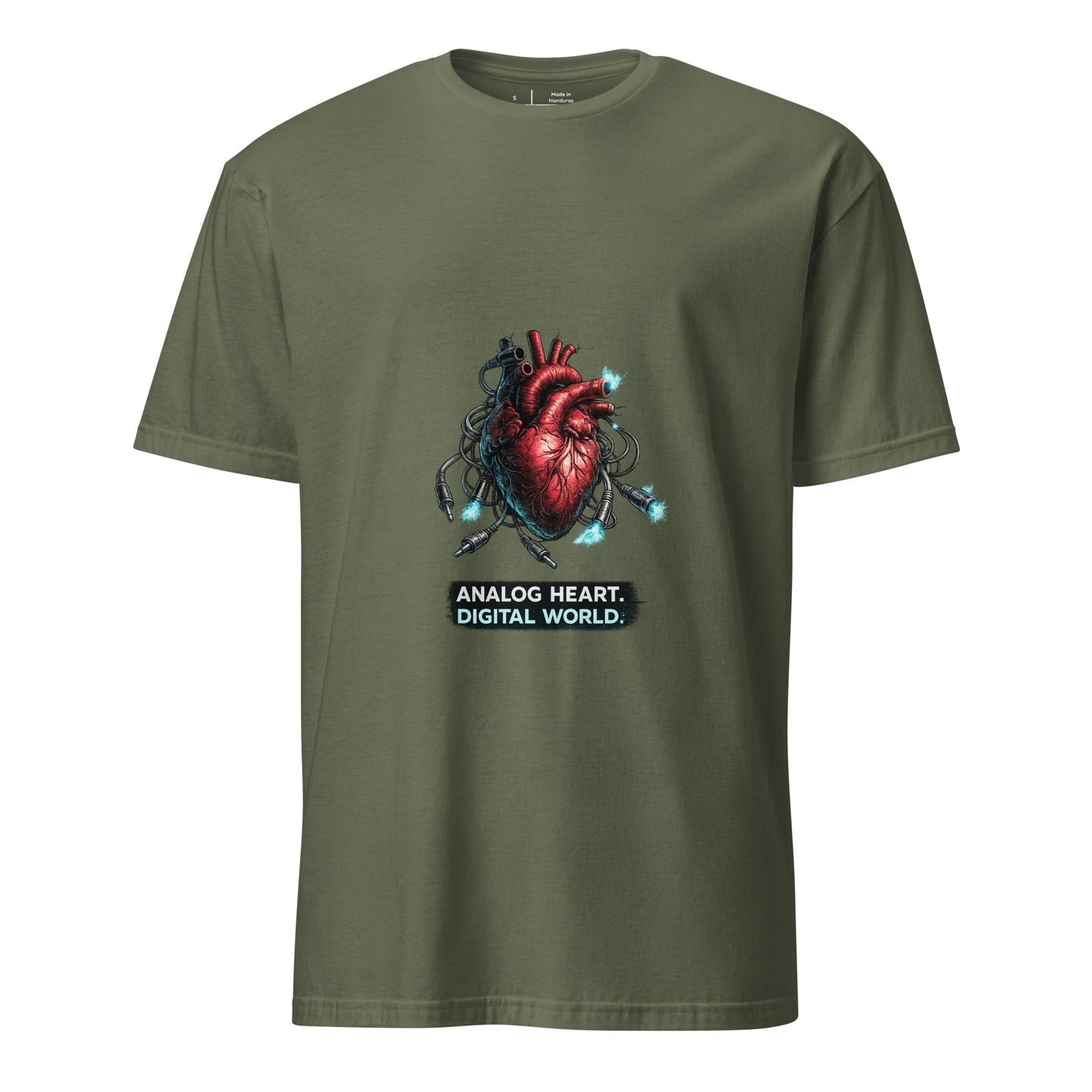 Analog Heart. Digital World. – Cyber Philosophy - Short-Sleeve Unisex T-Shirt - Graphic Tee - Military Green - Front