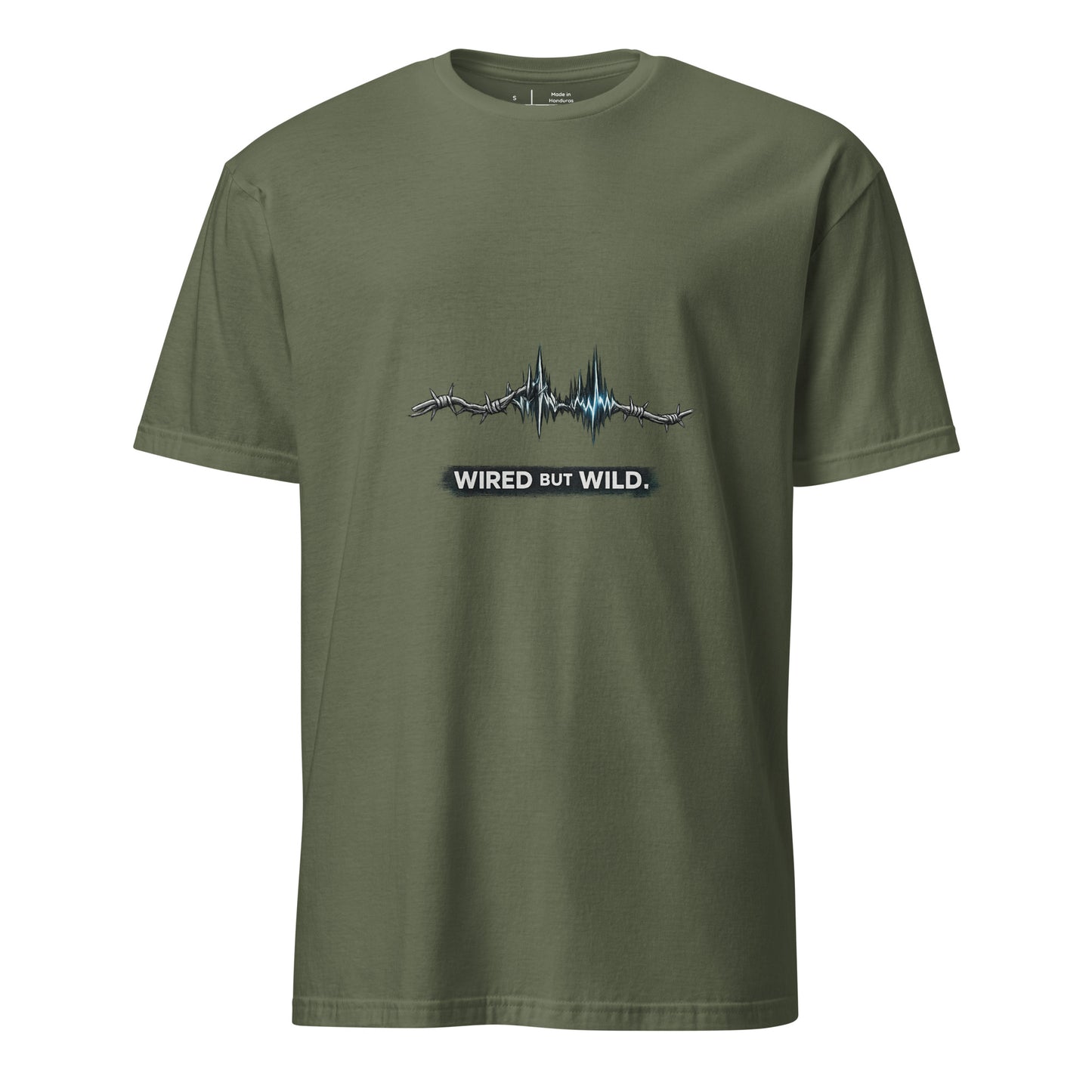 Wired But Wild – Urban Audio - Short-Sleeve Unisex T-Shirt - Graphic Tee - Military Green - Front