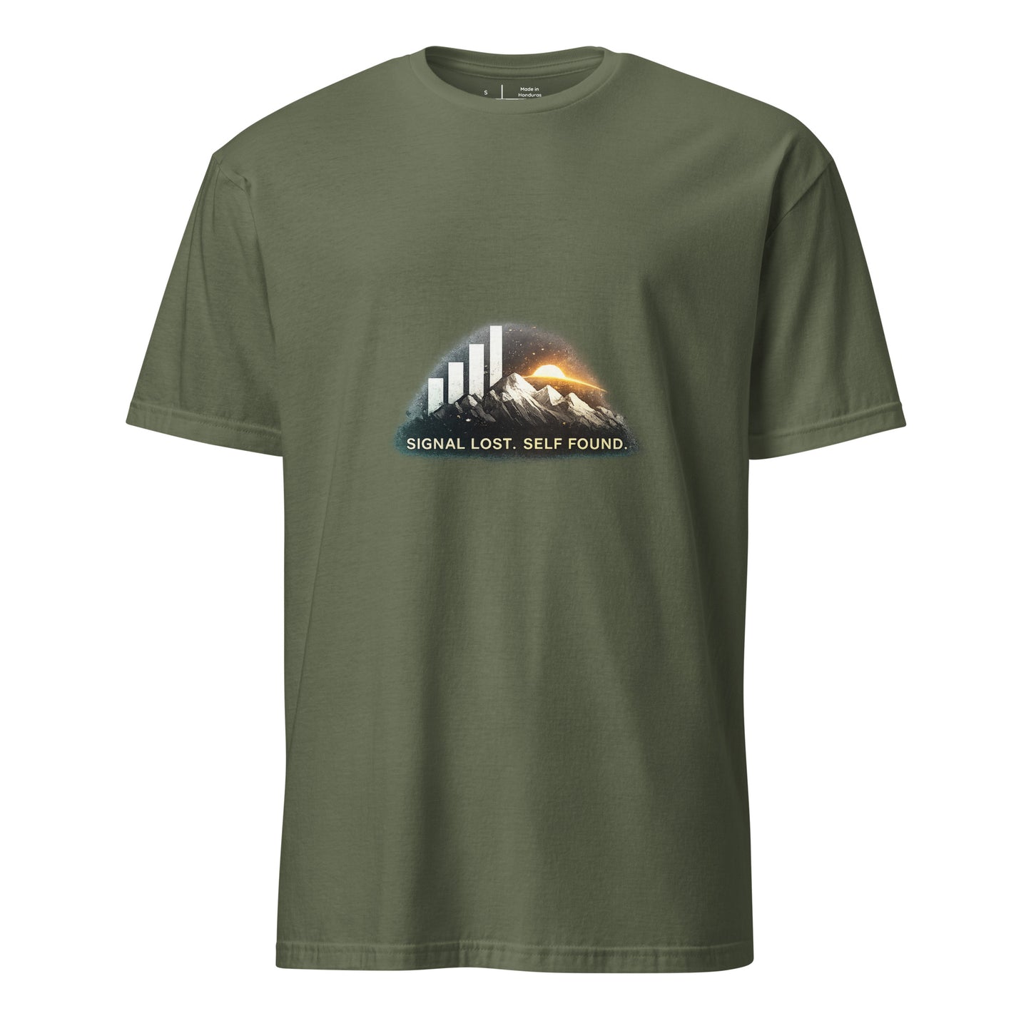 Signal Lost. Self Found. – Digital Detox - Short-Sleeve Unisex T-Shirt - Graphic Tee - Military Green - Front