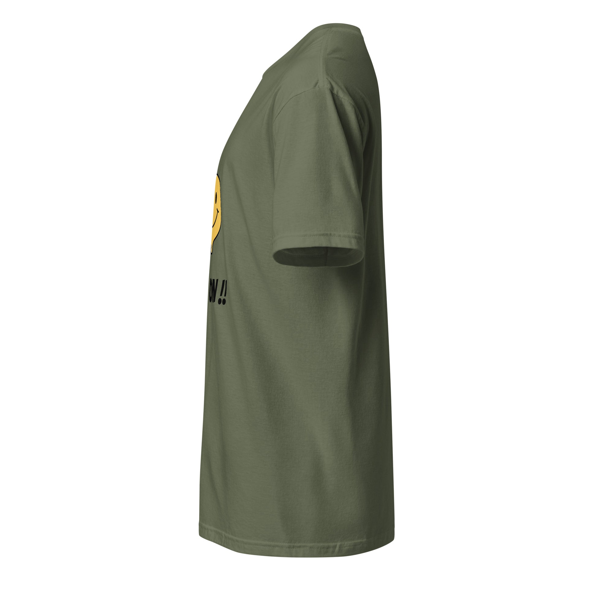 Rave On - Smiley Icon - Short-Sleeve Unisex T-Shirt - Graphic Tee - Military Green - Left side