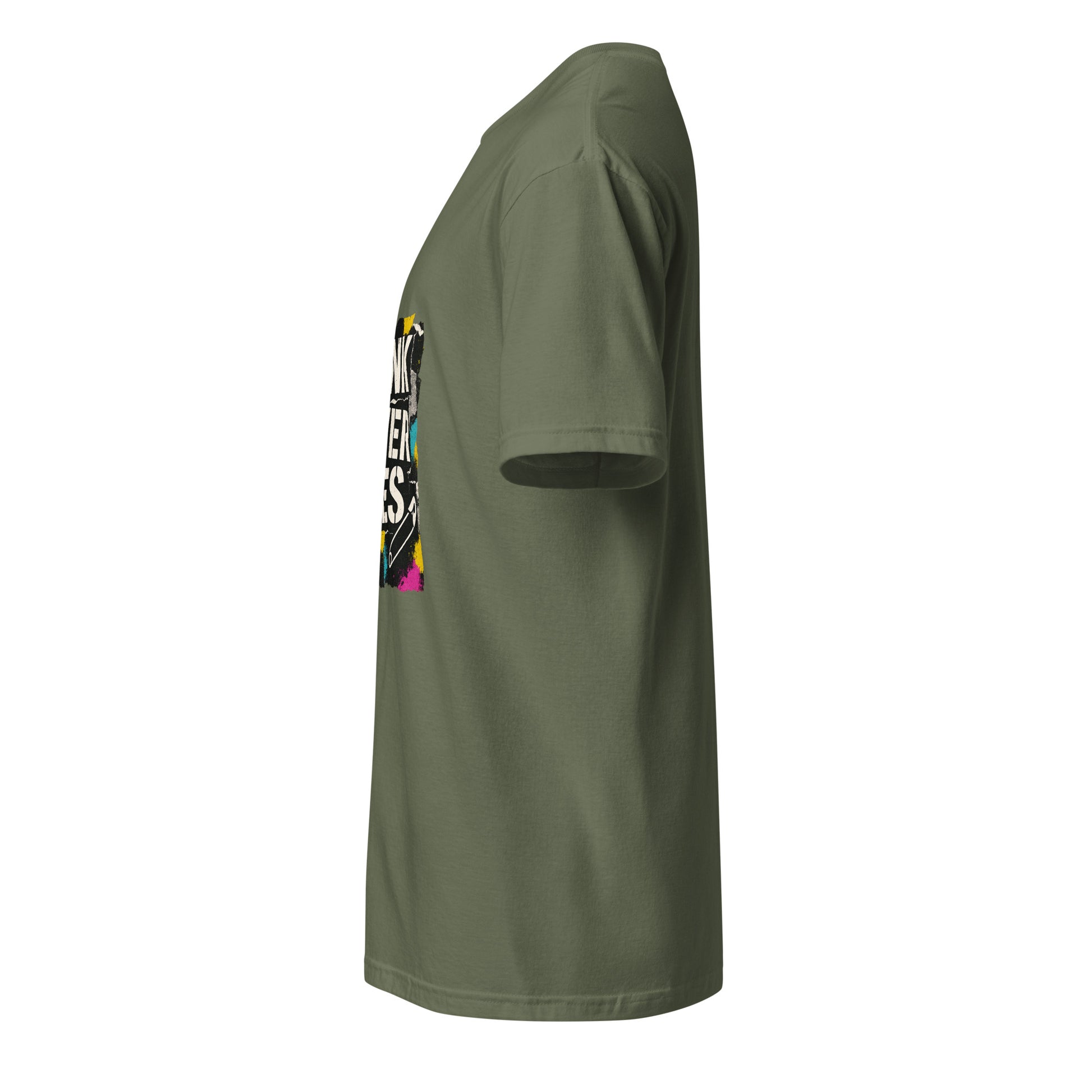 Punk Never Dies – Retro Punk Rock - Short-Sleeve Unisex T-Shirt - Graphic Tee - Military Green - Left side
