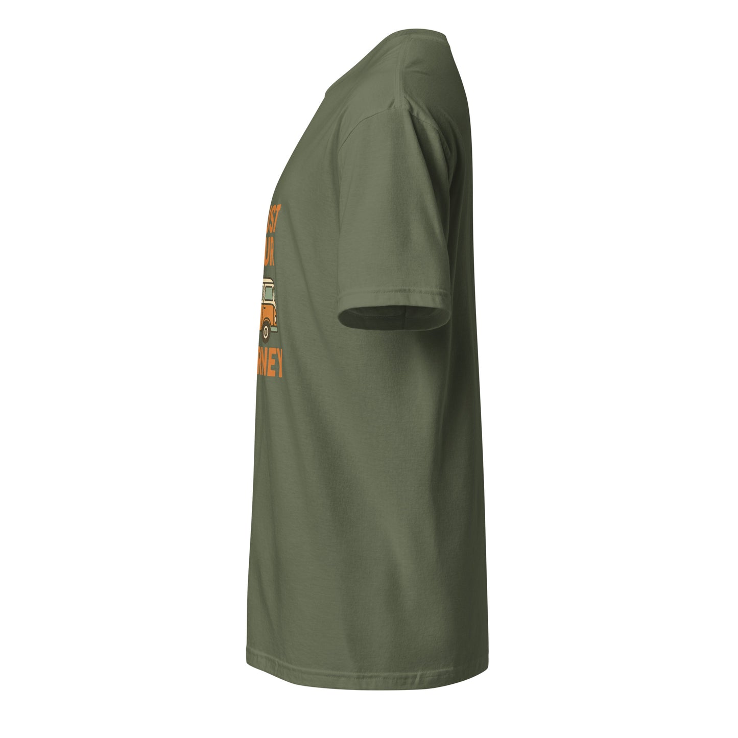 Trust Your Journey – Retro Camper Van - Short-Sleeve Unisex T-Shirt - Graphic Tee - Military Green - Left side