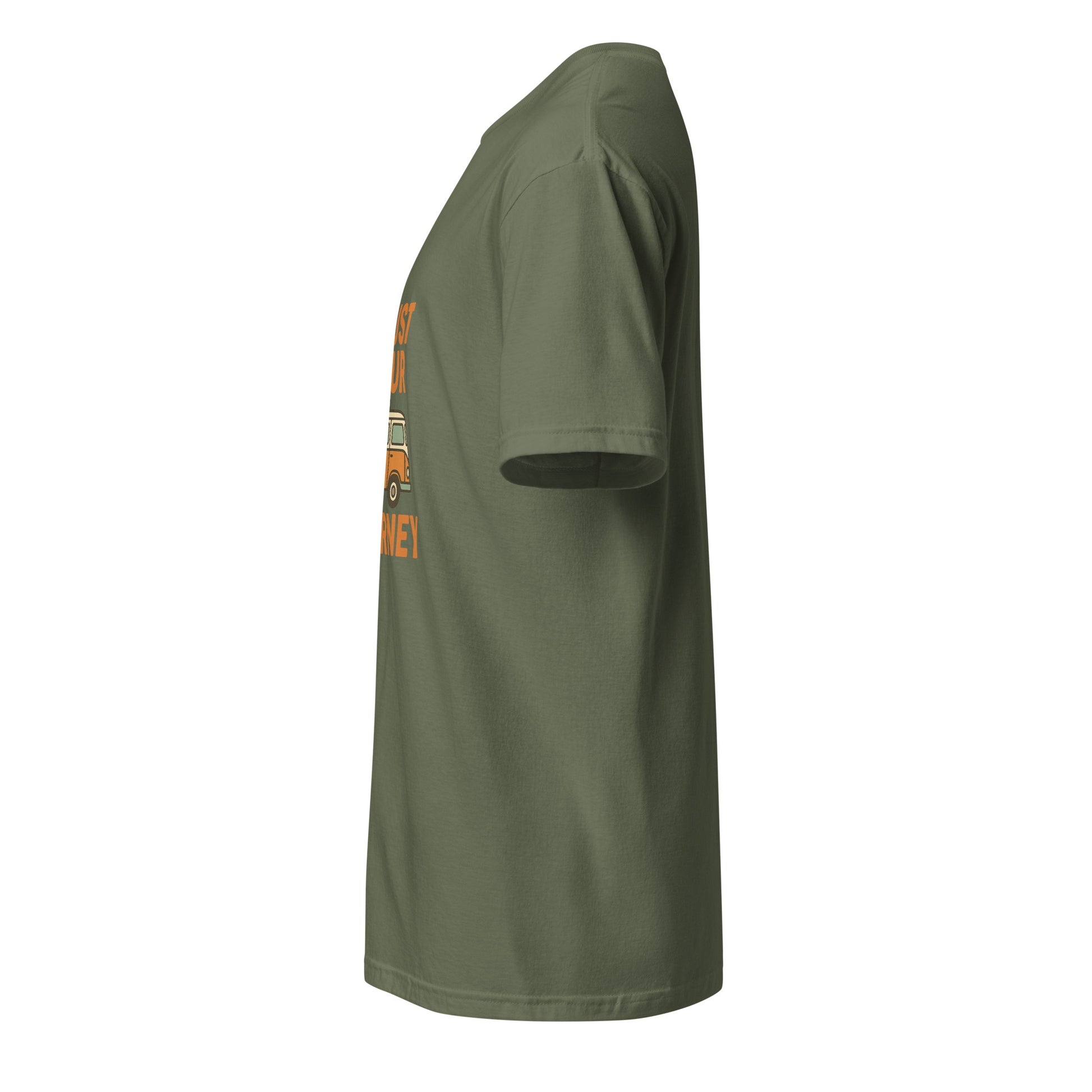Trust Your Journey – Retro Camper Van - Short-Sleeve Unisex T-Shirt - Graphic Tee - Military Green - Left side