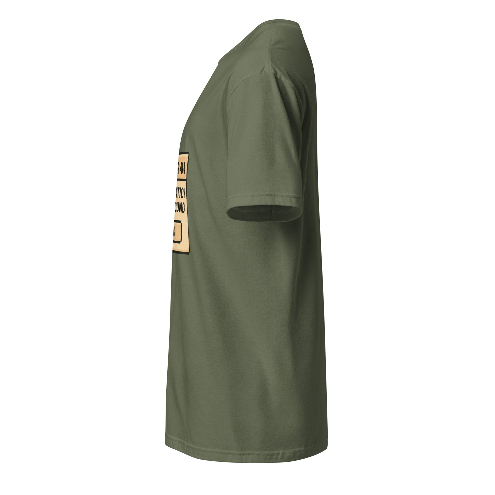 Error 404: Motivation Not Found – Funny Tech-Inspired - Short-Sleeve Unisex T-Shirt - Graphic Tee - Military Green - Left side