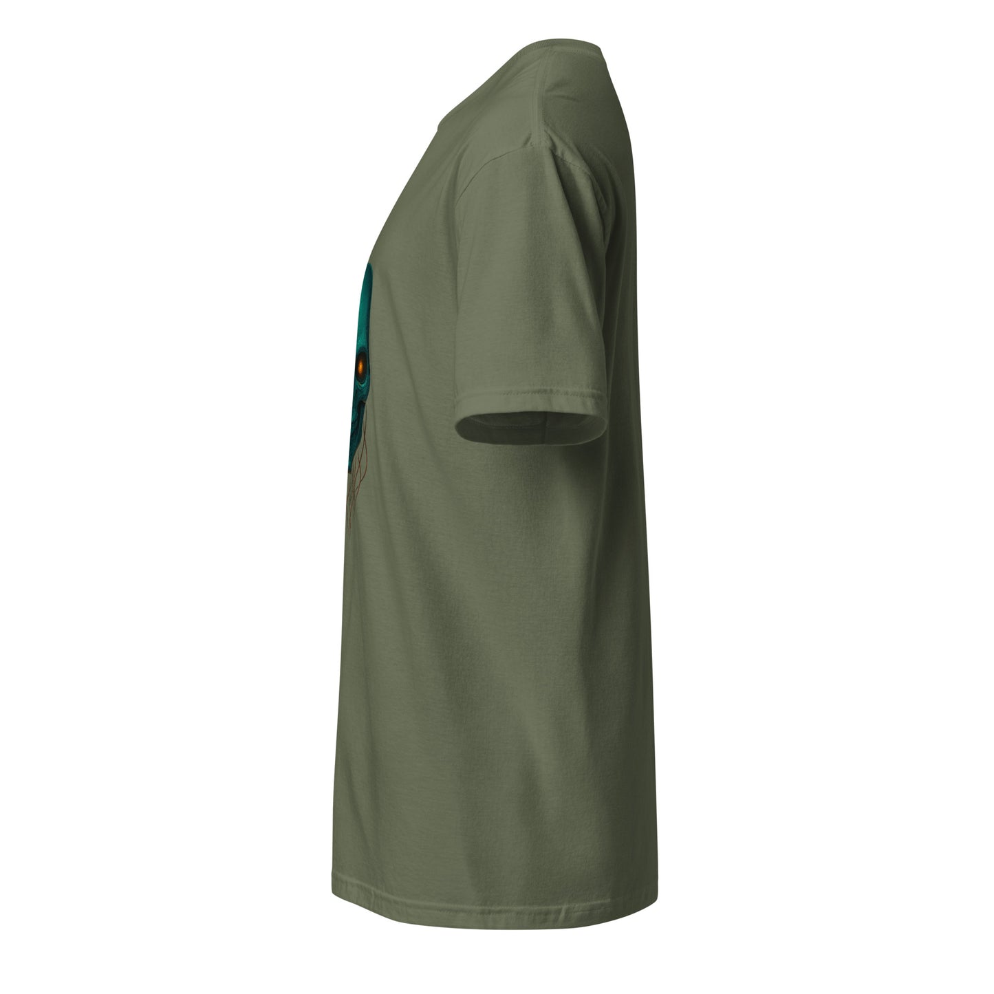Astral Hacker Skull – Circuit Fractured - Short-Sleeve Unisex T-Shirt - Graphic Tee - Military Green - Left side