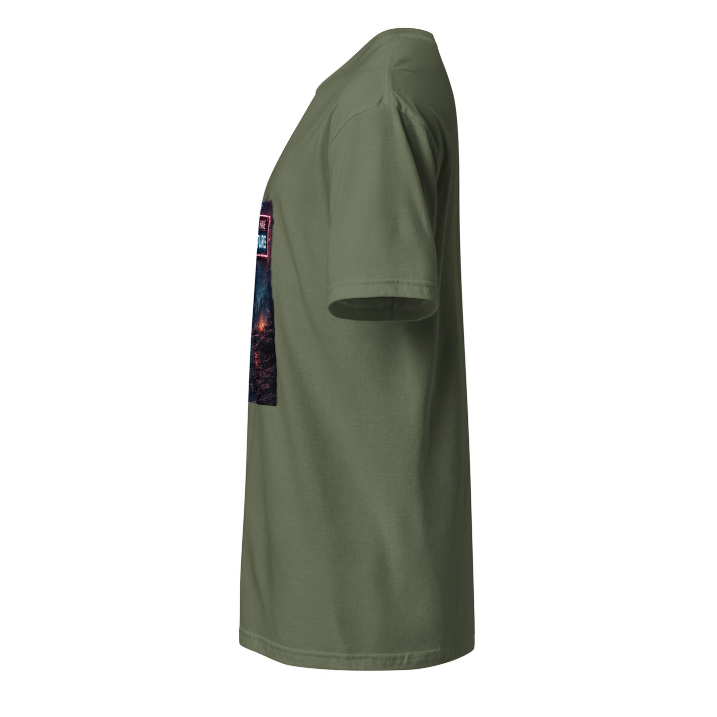This Is Why We Can’t Have Nice Futures – Cyber Sarcasm - Short-Sleeve Unisex T-Shirt - Graphic Tee - Military Green - Left side