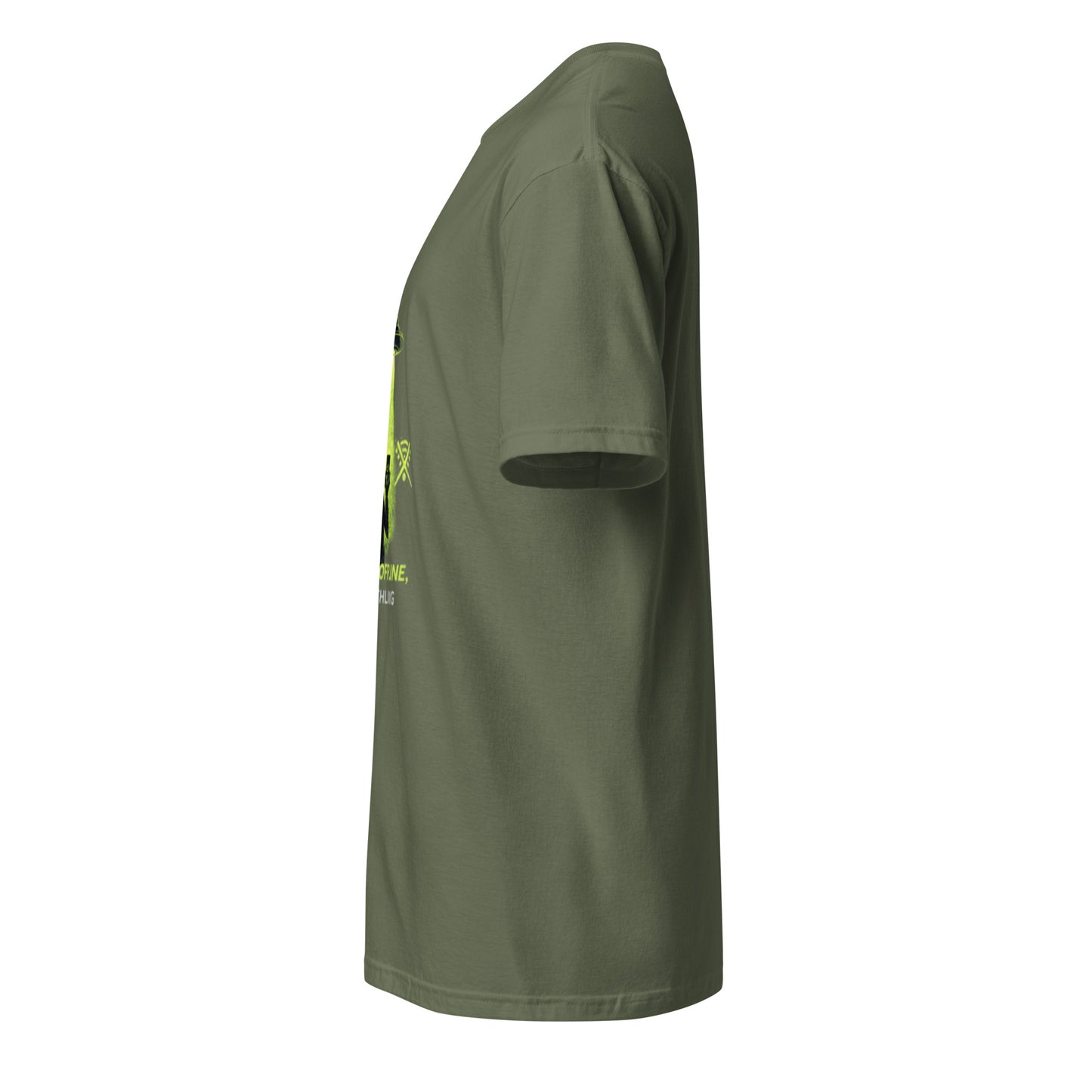Stay Offline, Earthling – Minimal Sci-Fi Humour - Short-Sleeve Unisex T-Shirt - Graphic Tee - Military Green - Left side