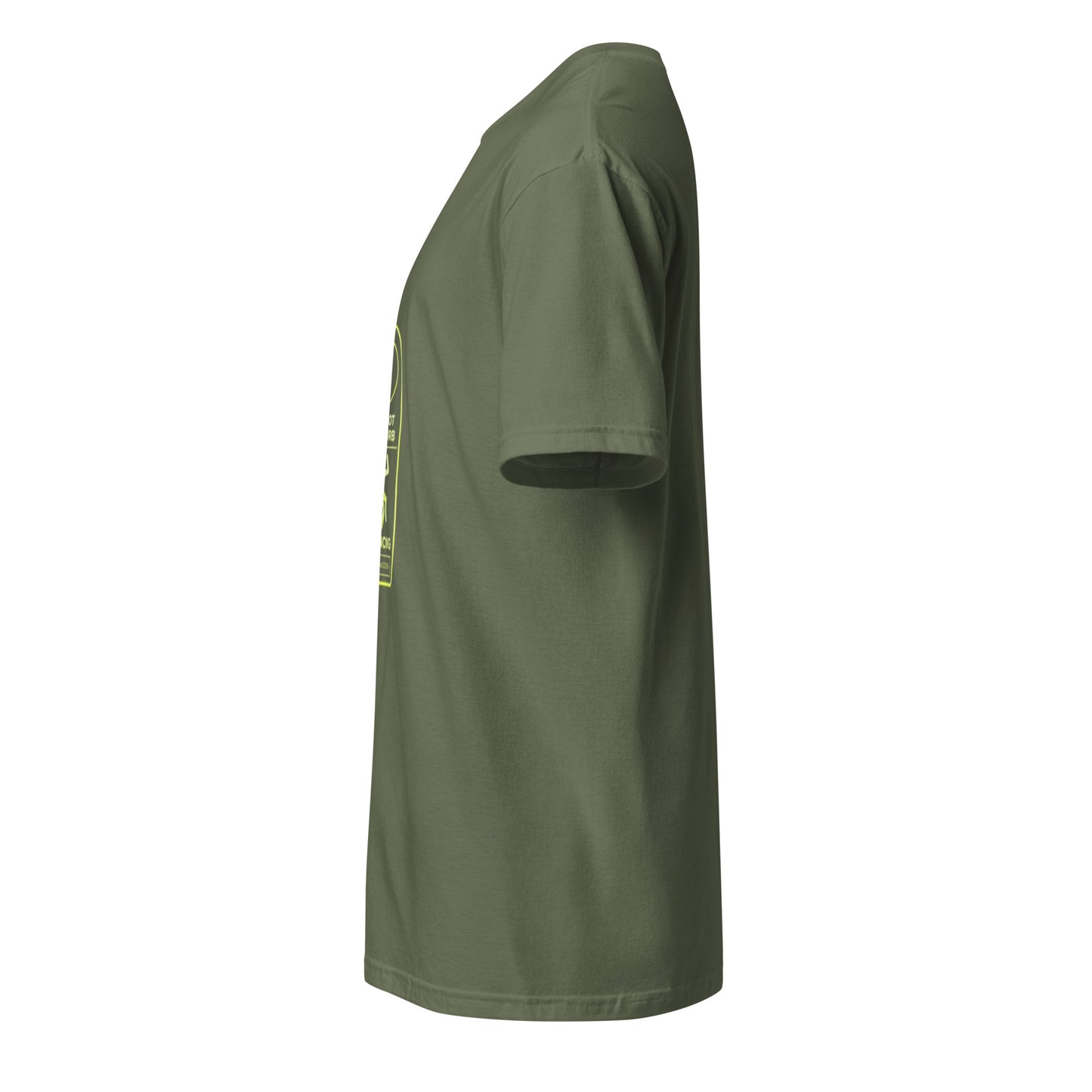 Do Not Disturb: Dancing – Minimal Rave - Short-Sleeve Unisex T-Shirt - Graphic Tee - Military Green - Left side