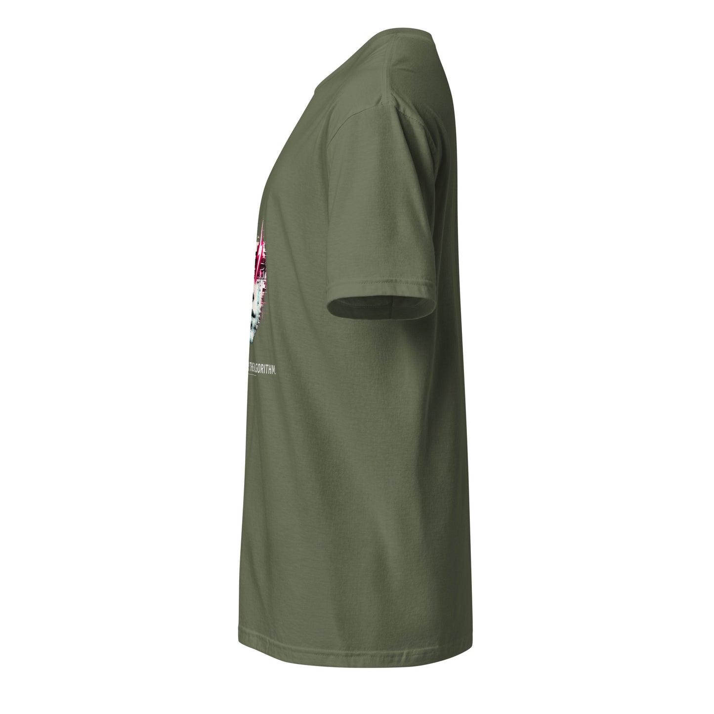 Too Real For The Algorithm – Digital Rebellion - Short-Sleeve Unisex T-Shirt - Graphic Tee - Military Green - Left side