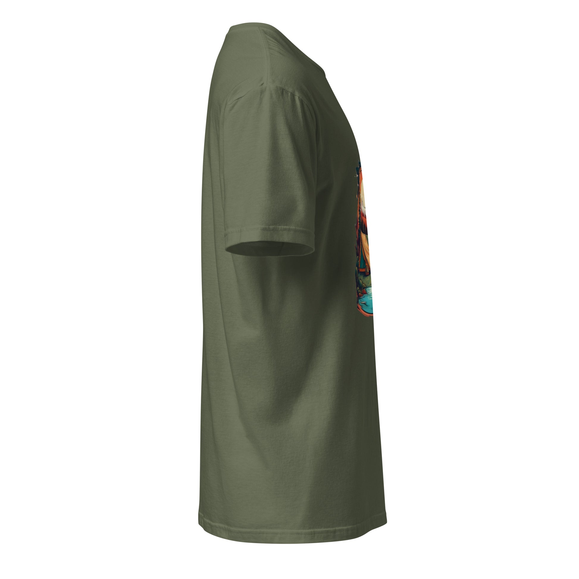 Golden Escape – Twin Tent Adventure - Short-Sleeve Unisex T-Shirt - Graphic Tee - Military Green - Right side