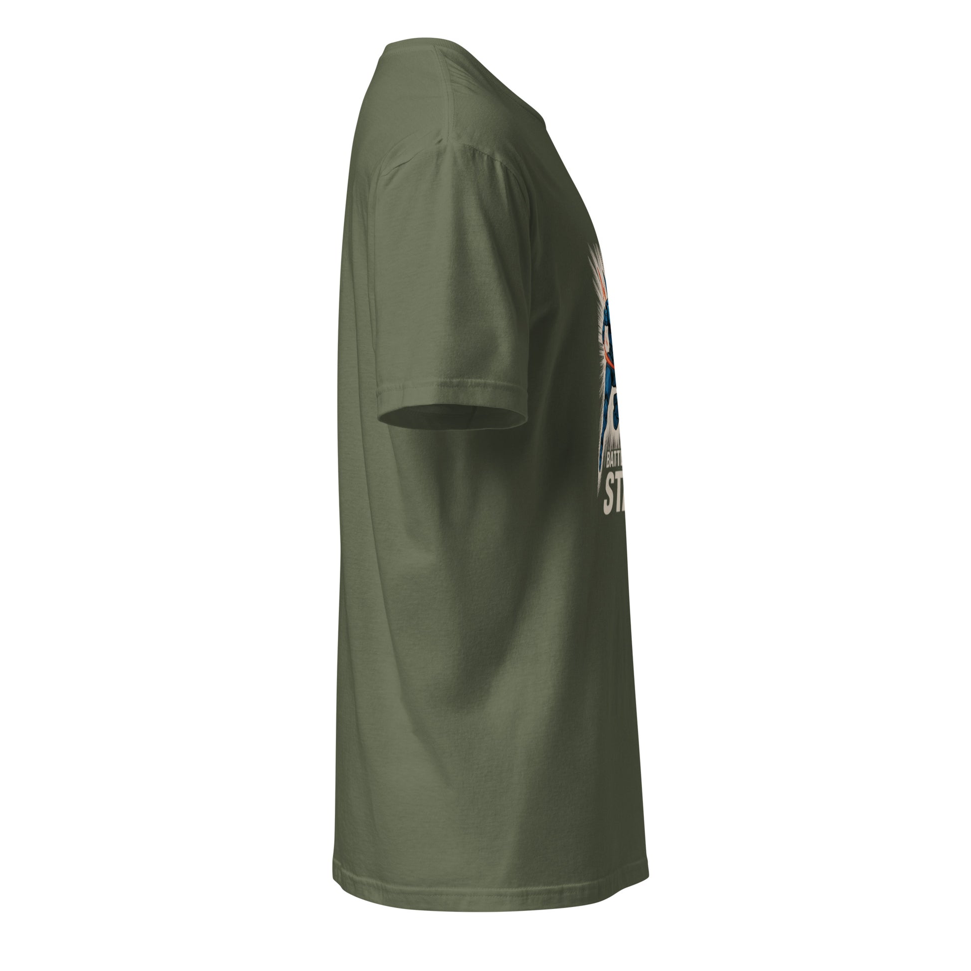 Battle Routine: Start! – Manga Mecha - Short-Sleeve Unisex T-Shirt - Graphic Tee - Military Green - Right side