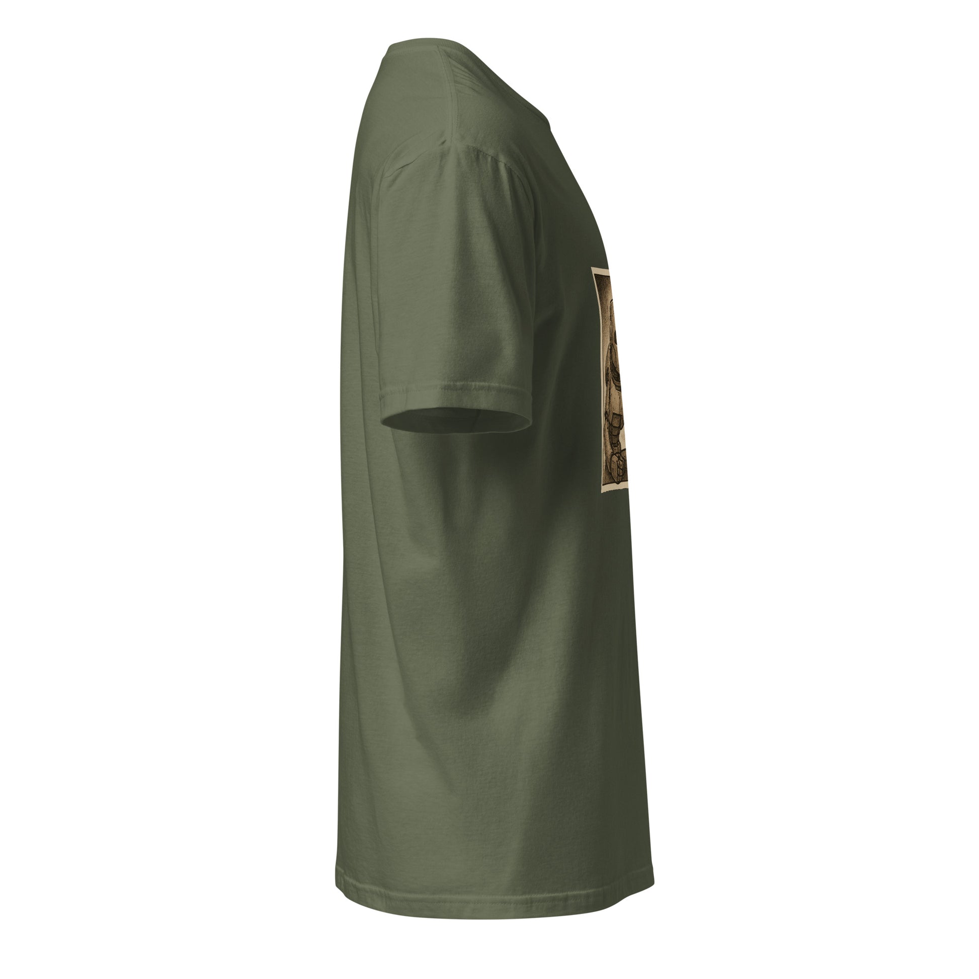 Rust Never Sleeps – Maintenance Bot - Short-Sleeve Unisex T-Shirt - Graphic Tee - Military Green - Right side