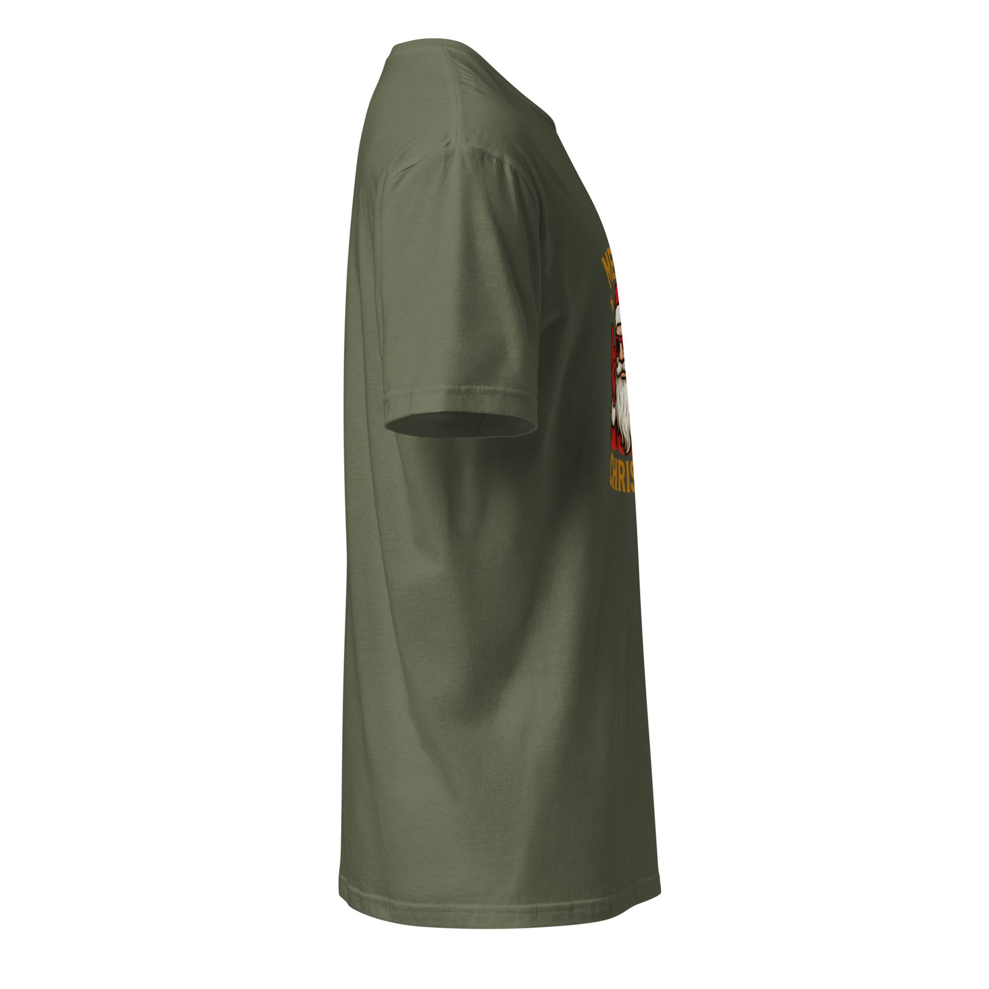 Merry Christmas - Rockstar Santa - Short-Sleeve Unisex T-Shirt Graphic Tee - Military Green - Right side