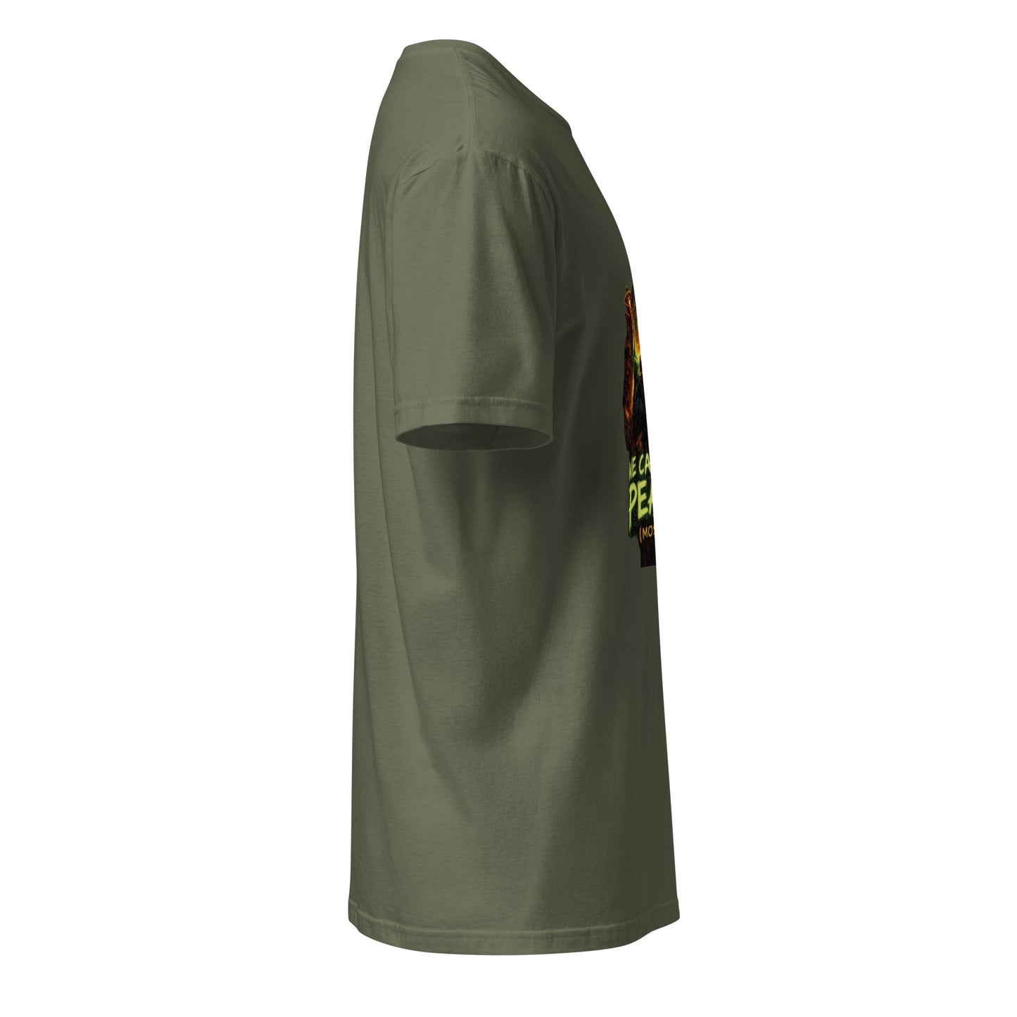 We Came in Peace (Mostly) – Alien Parody Streetwear - Short-Sleeve Unisex T-Shirt - Graphic Tee - Military Green - Right side