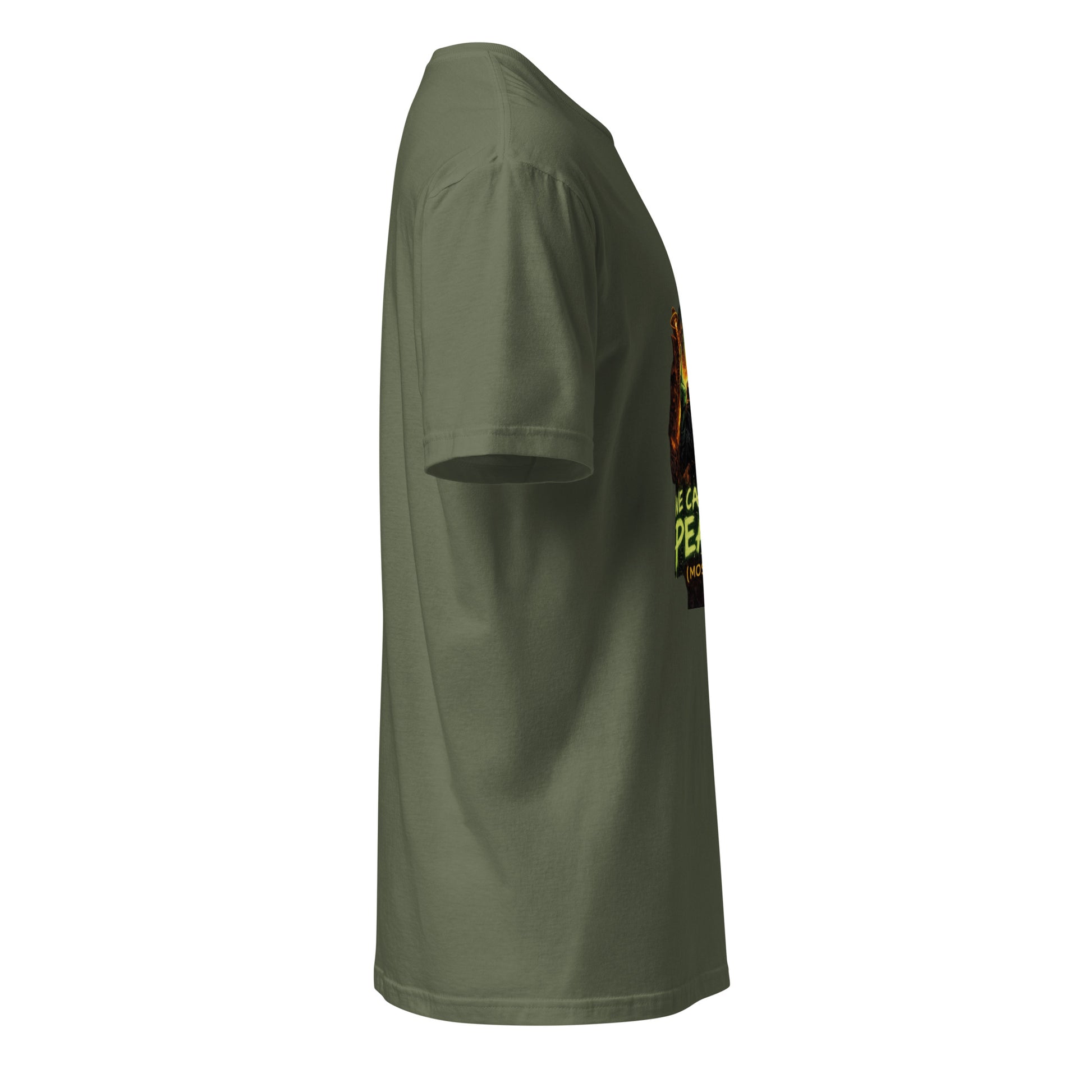 We Came in Peace (Mostly) – Alien Parody Streetwear - Short-Sleeve Unisex T-Shirt - Graphic Tee - Military Green - Right side