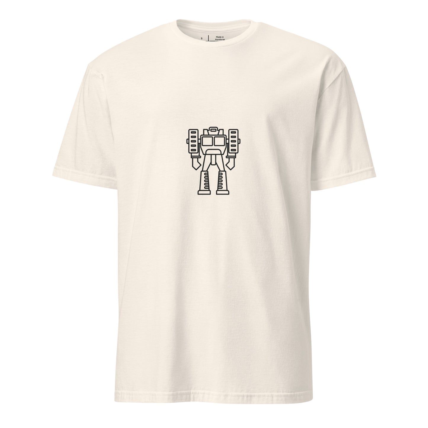 Mech Minimalist 1 - Black Line-Art Robot Design - Short-Sleeve Unisex T-Shirt - Graphic Tee - Natural - Front