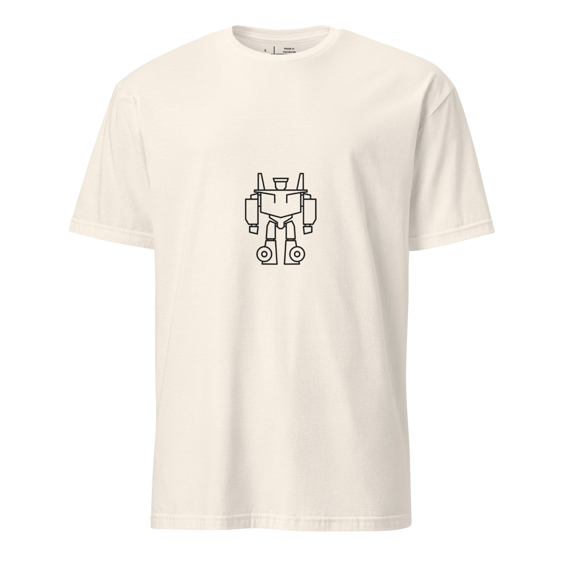 Mech Minimalist 2 - Black Line-Art Robot Design - Short-Sleeve Unisex T-Shirt - Graphic Tee - Natural - Front