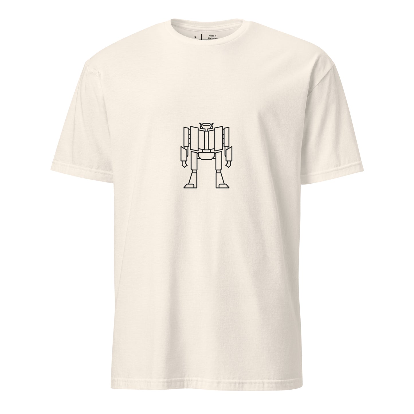 Mech Minimalist 5 - Black Line-Art Robot Design - Short-Sleeve Unisex T-Shirt - Graphic Tee - Natural - Front