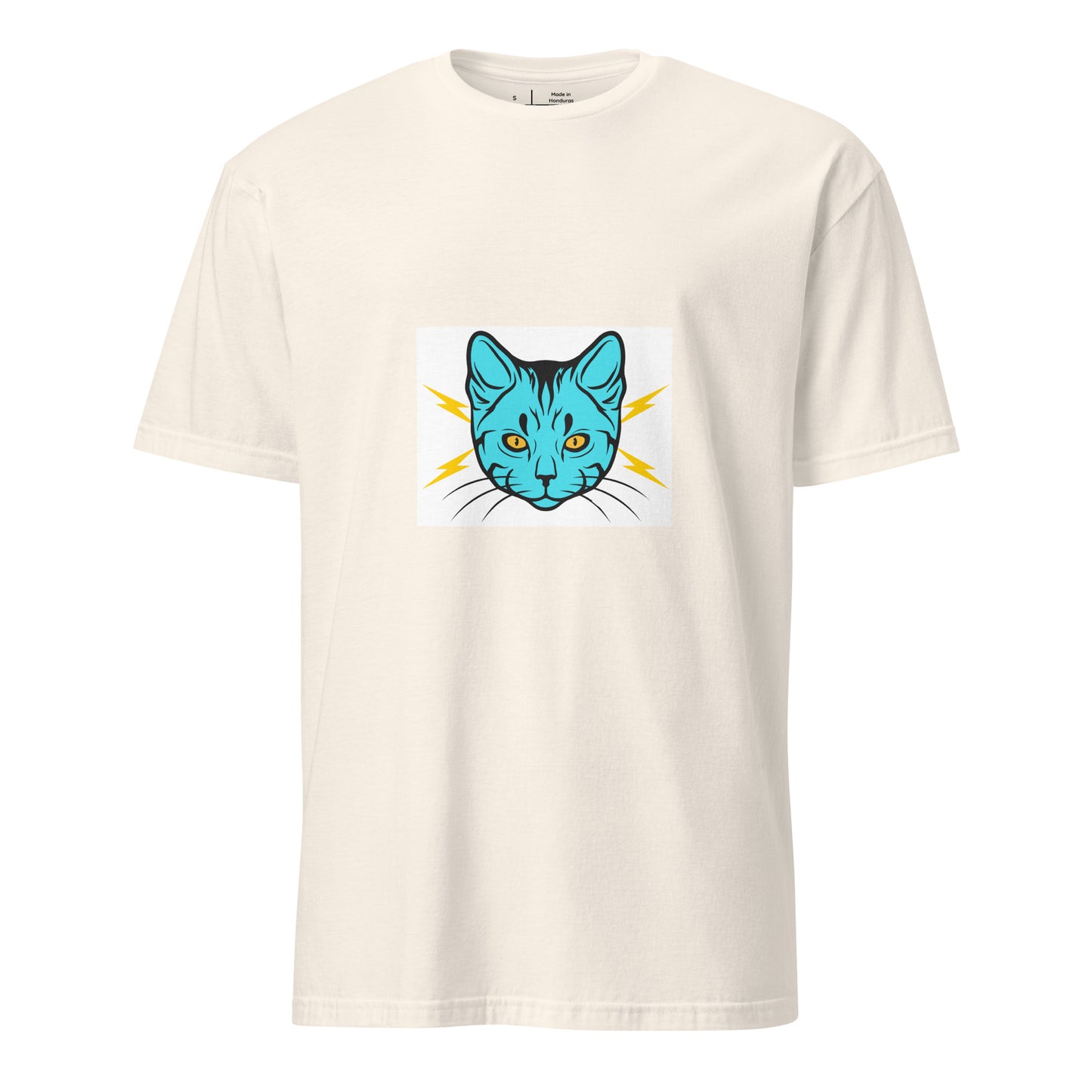 Electro Cat - Urban Cartoon Feline - Short-Sleeve Unisex T-Shirt - Graphic Tee - Natural - Front