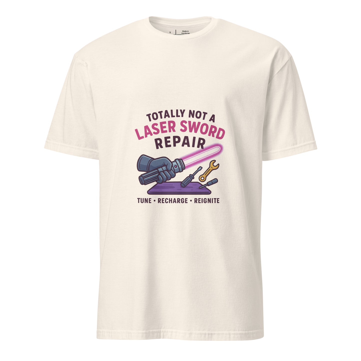 Totally Not A Laser Sword Repair – Galactic Fixes, Off The Books - Short-Sleeve Unisex T-Shirt - Graphic Tee - Natural - Front