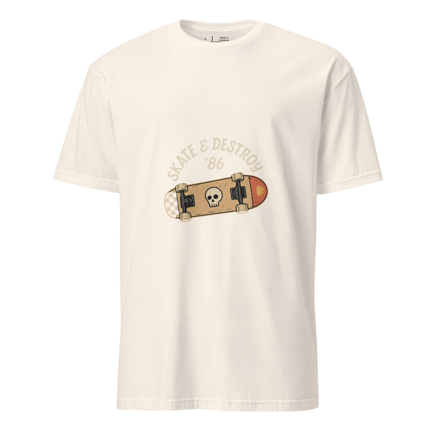 Skate And Destroy ’86 – Retro Skull Deck - Short-Sleeve Unisex T-Shirt - Graphic Tee - Natural - Front