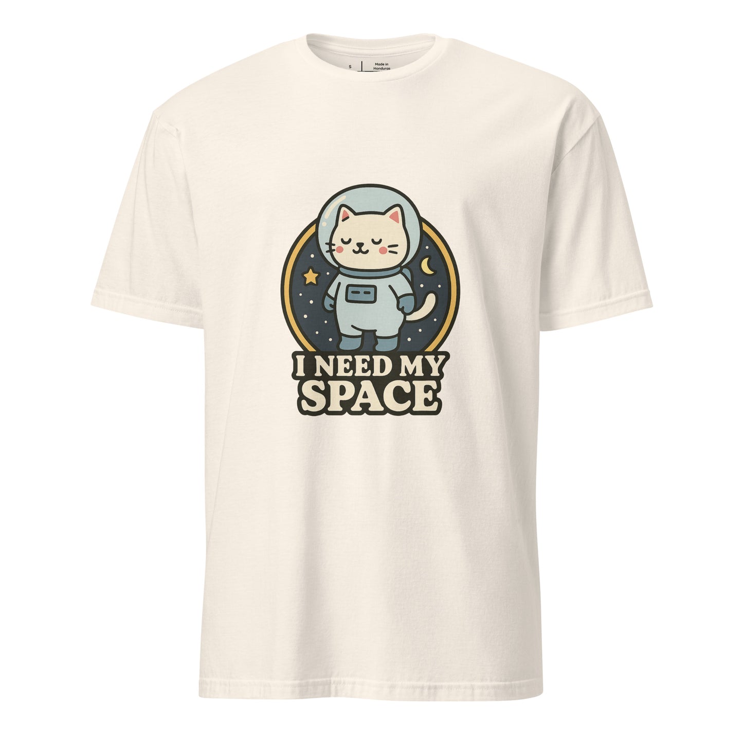 I Need Space – Lucky Cat Astronaut - Short-Sleeve Unisex T-Shirt - Graphic Tee - Natural - Front