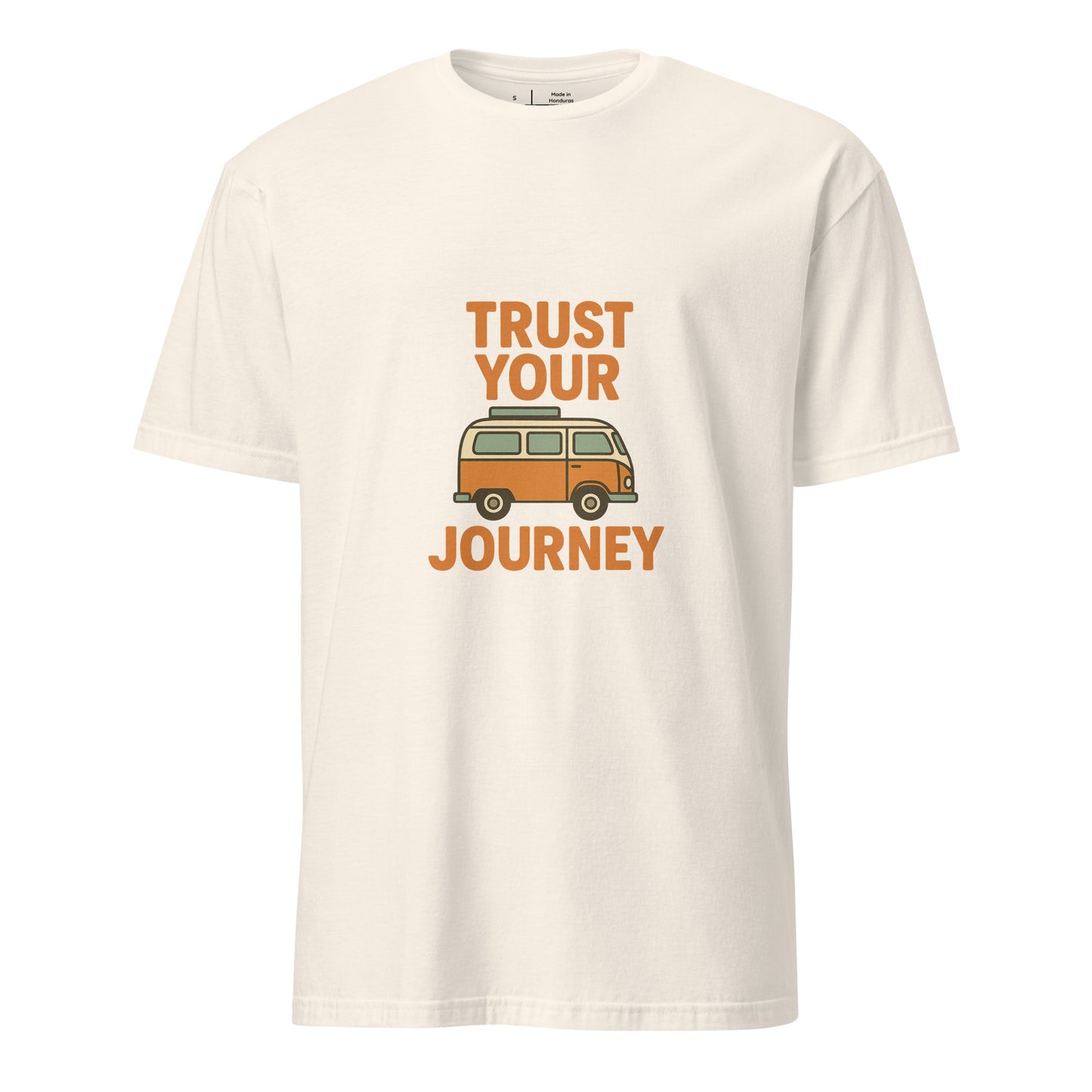 Trust Your Journey – Retro Camper Van - Short-Sleeve Unisex T-Shirt - Graphic Tee - Natural - Front