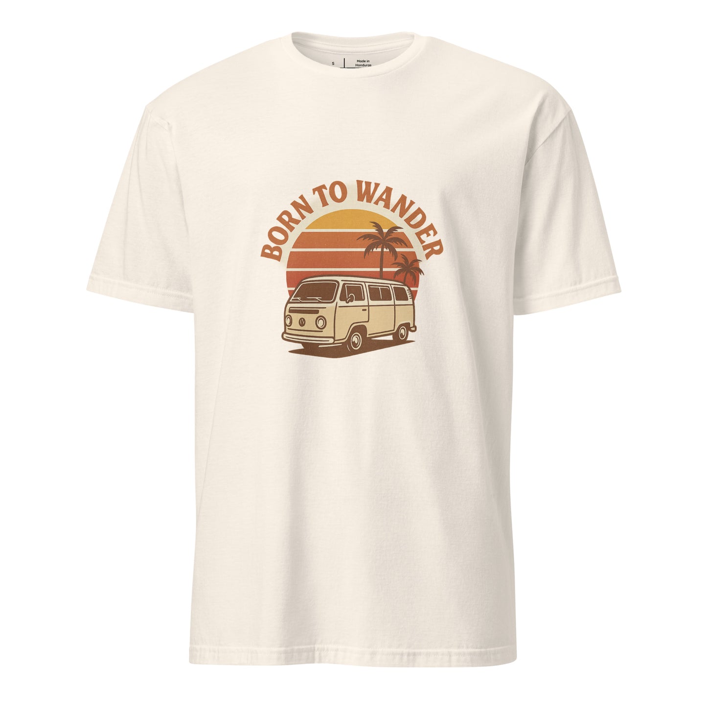 Born To Wander – Sunset Camper Edition - Short-Sleeve Unisex T-Shirt - Graphic Tee - Natural - Front