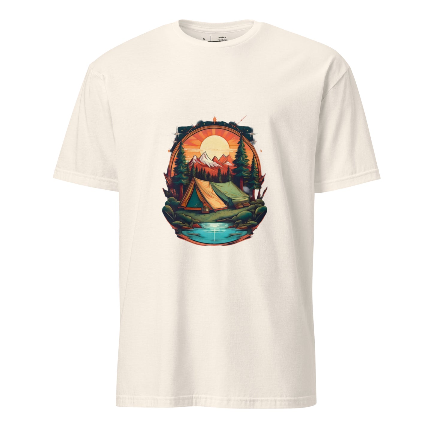 Golden Escape – Twin Tent Adventure - Short-Sleeve Unisex T-Shirt - Graphic Tee - Natural - Front