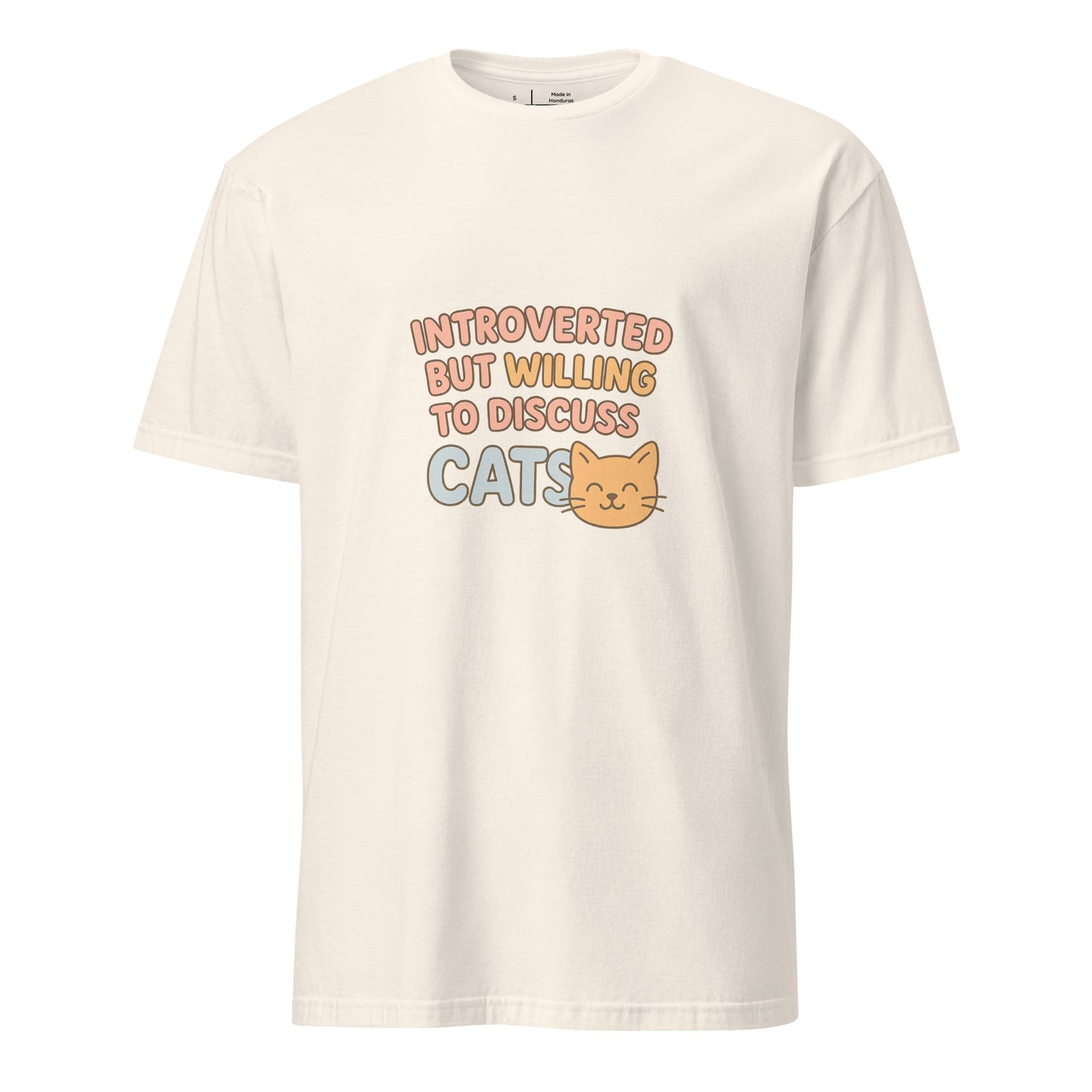 Introverted But Willing To Discuss Cats – Cozy Cat Lovers - Short-Sleeve Unisex T-Shirt - Graphic Tee - Natural - Front