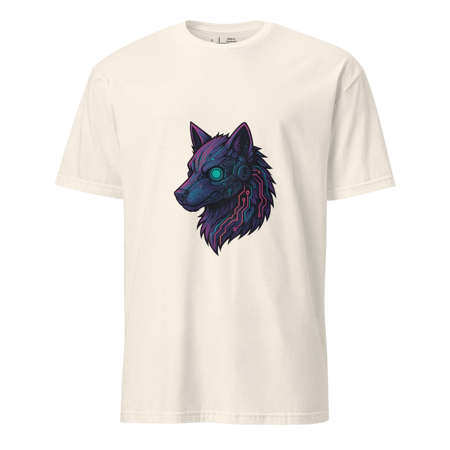 Cyber Wolf – Neon Sentinel - Short-Sleeve Unisex T-Shirt - Graphic Tee - Natural - Front