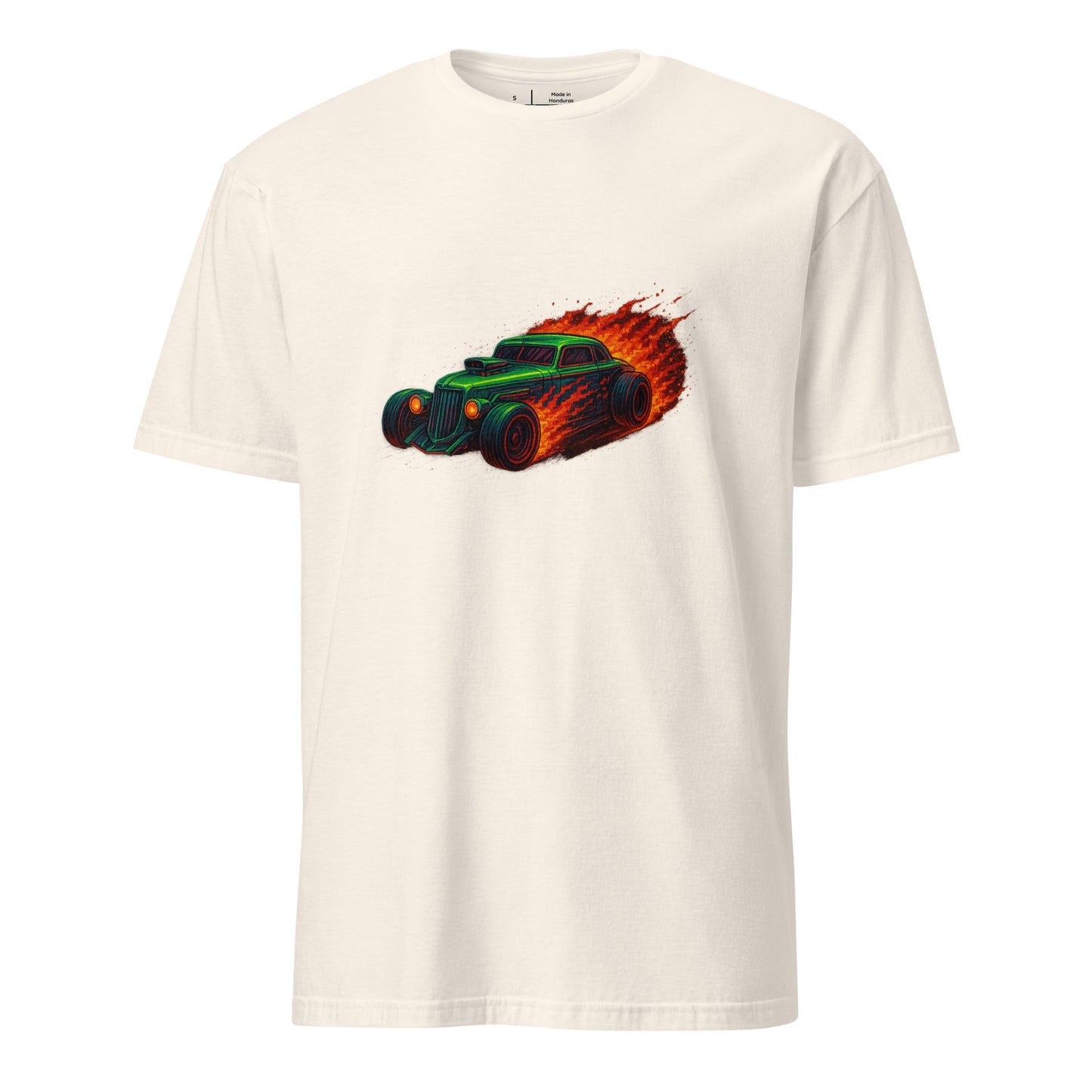 Pixel Hot Rod – Retro Fire Meets Digital - Short-Sleeve Unisex T-Shirt - Graphic Tee - Natural - Front