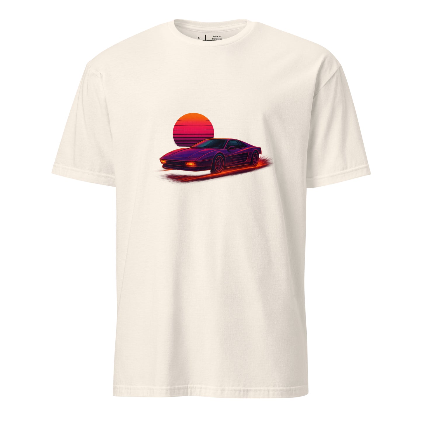 Synthwave Supercar – Race Into The Neon Future - Short-Sleeve Unisex T-Shirt - Graphic Tee - Natural - Front