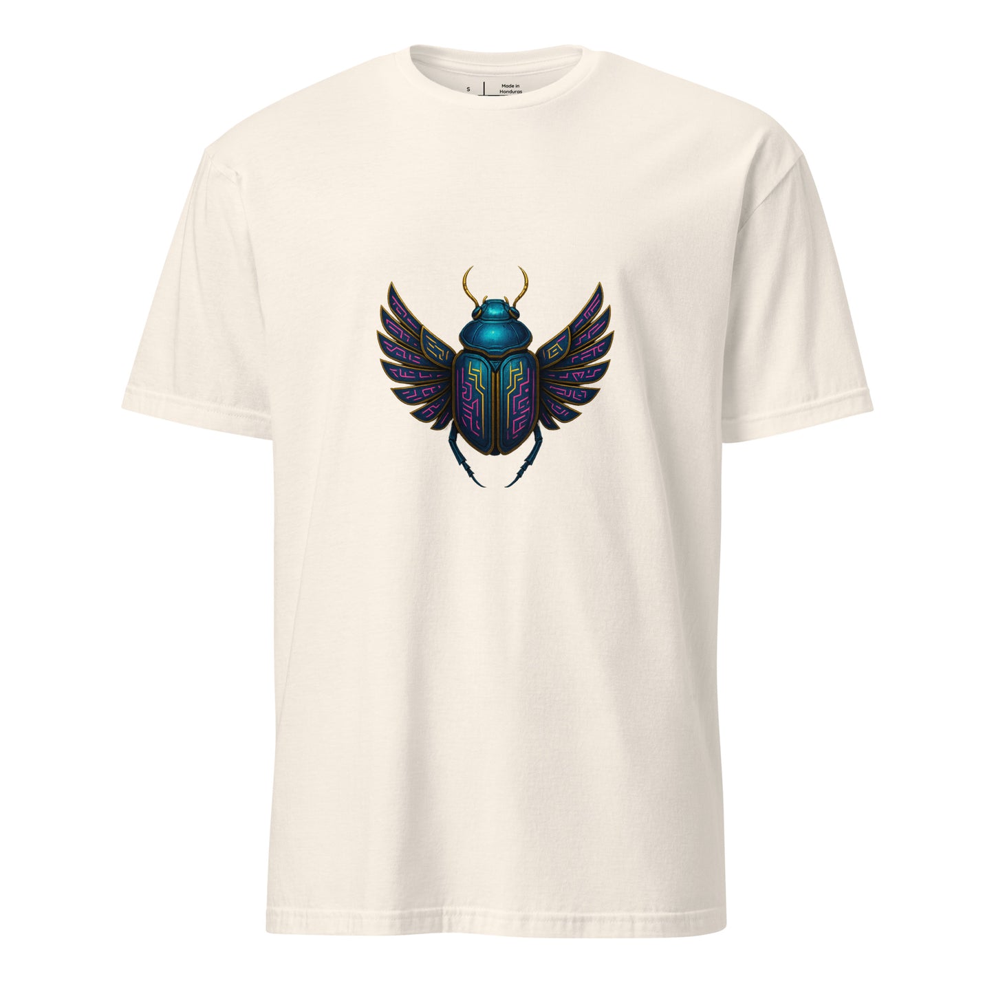 Mecha Scarab Beetle – Neon Tech Guardian - Short-Sleeve Unisex T-Shirt - Graphic Tee - Natural - Front