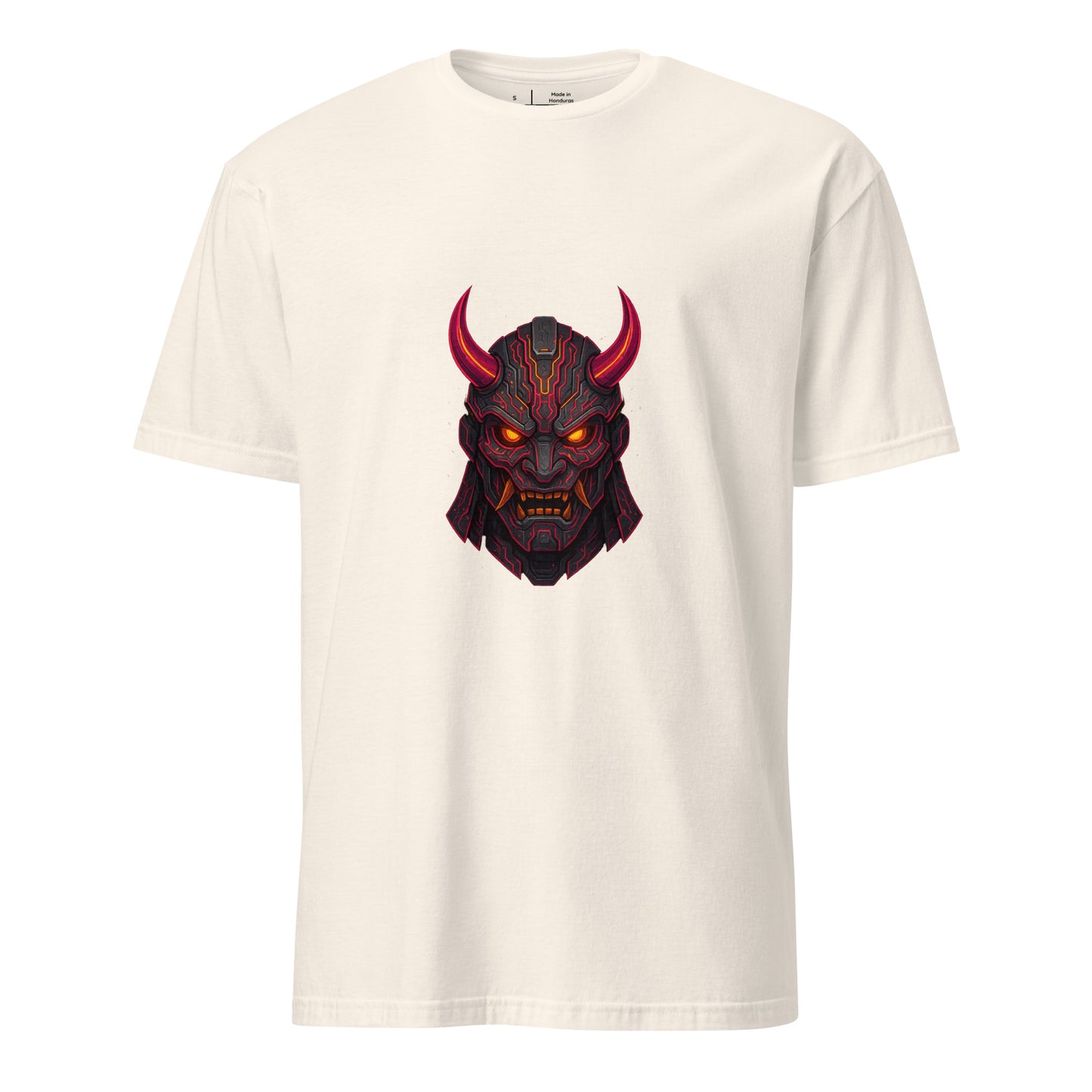 Galactic Samurai Mask – Cyber Oni - Short-Sleeve Unisex T-Shirt - Graphic Tee - Natural - Front