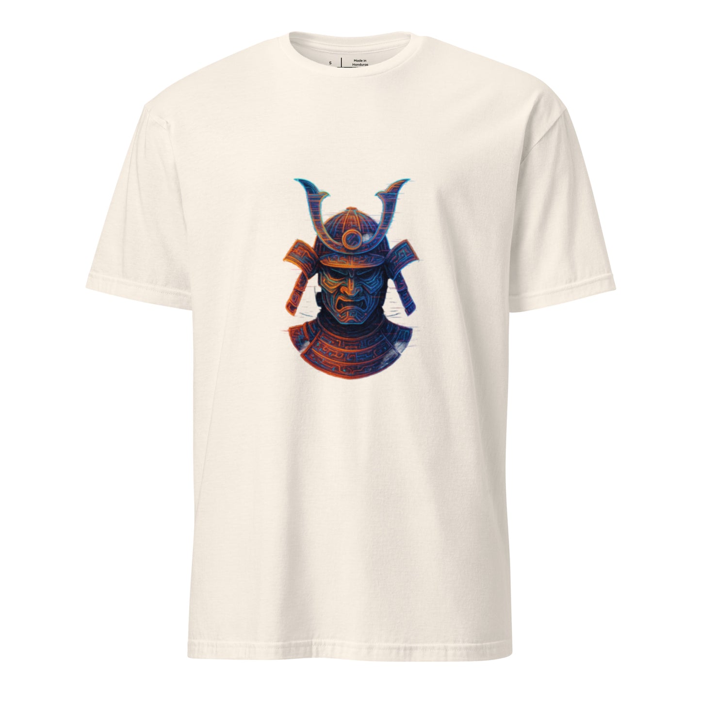Holographic Samurai Helmet – Neon Warrior - Short-Sleeve Unisex T-Shirt - Graphic Tee - Natural - Front