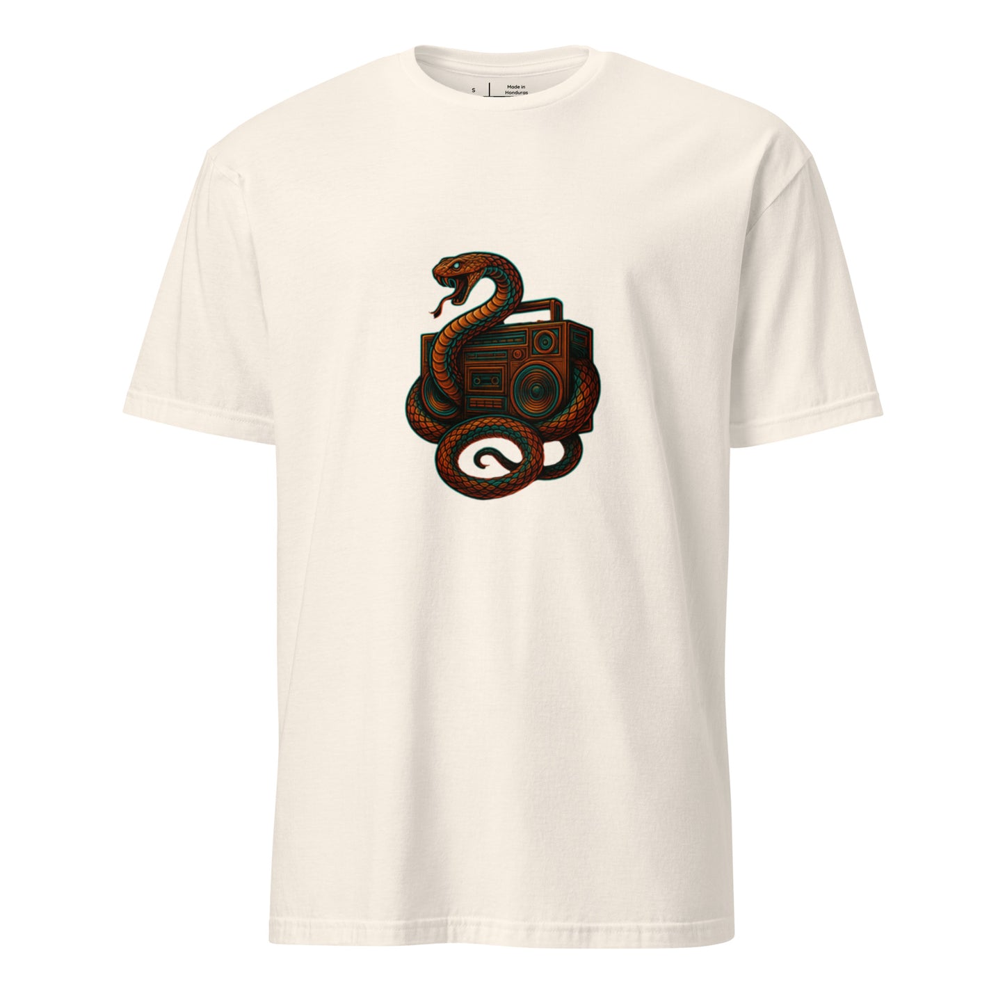 Bassline Serpent – Snake & Soundwaves - Short-Sleeve Unisex T-Shirt - Graphic Tee - Natural - Front