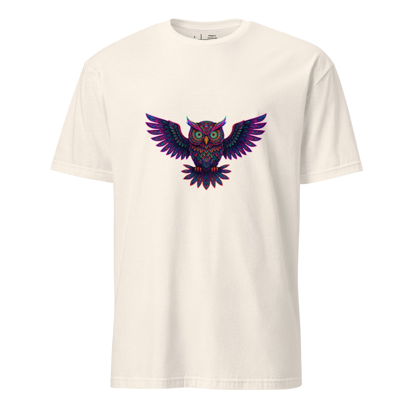 Psychedelic Owl – Trippy Neon Vision - Short-Sleeve Unisex T-Shirt - Graphic Tee - Natural - Front
