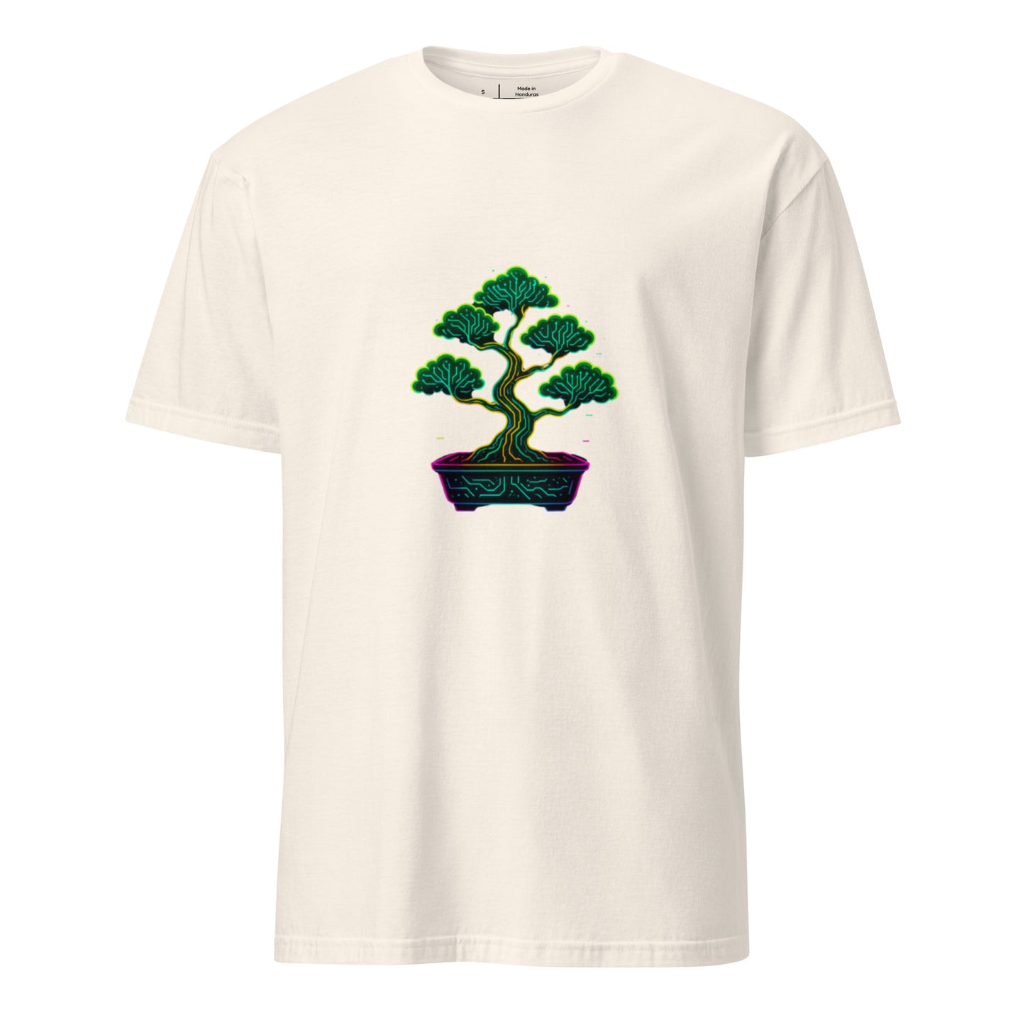 Cyber Bonsai – Neon Nature Fusion - Short-Sleeve Unisex T-Shirt - Graphic Tee - Natural - Front