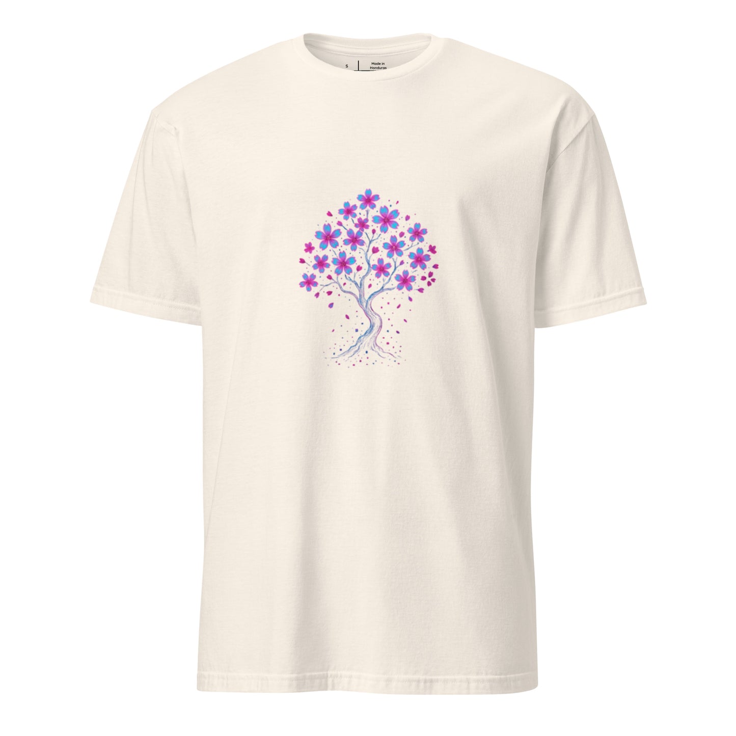 Digital Sakura Blossom – Holographic Harmony - Short-Sleeve Unisex T-Shirt - Graphic Tee - Natural - Front