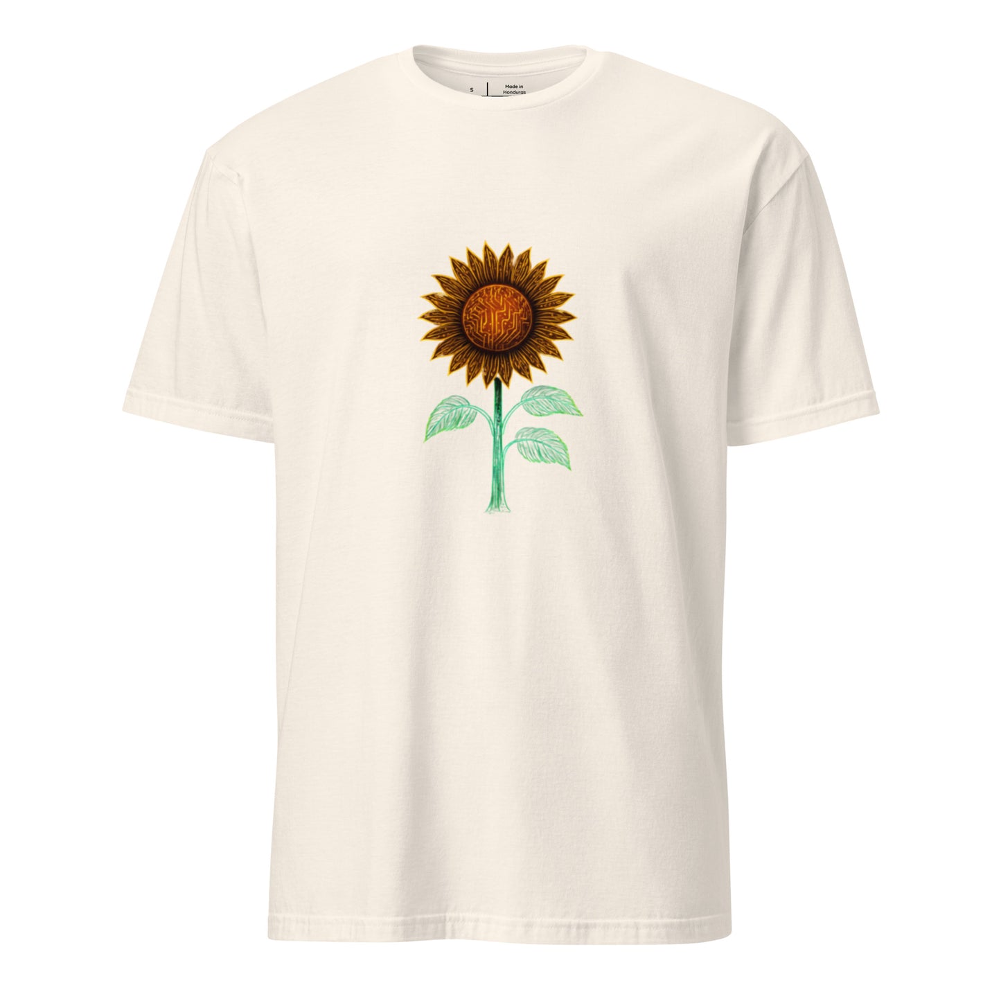 Circuitry Sunflower – Neon Tech Bloom - Short-Sleeve Unisex T-Shirt - Graphic Tee - Natural - Front