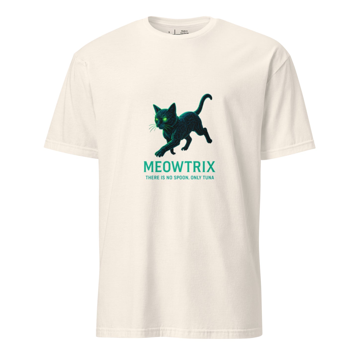 Meowtrix – Cyber Cat Matrix Parody - Short-Sleeve Unisex T-Shirt - Graphic Tee - Natural - Front