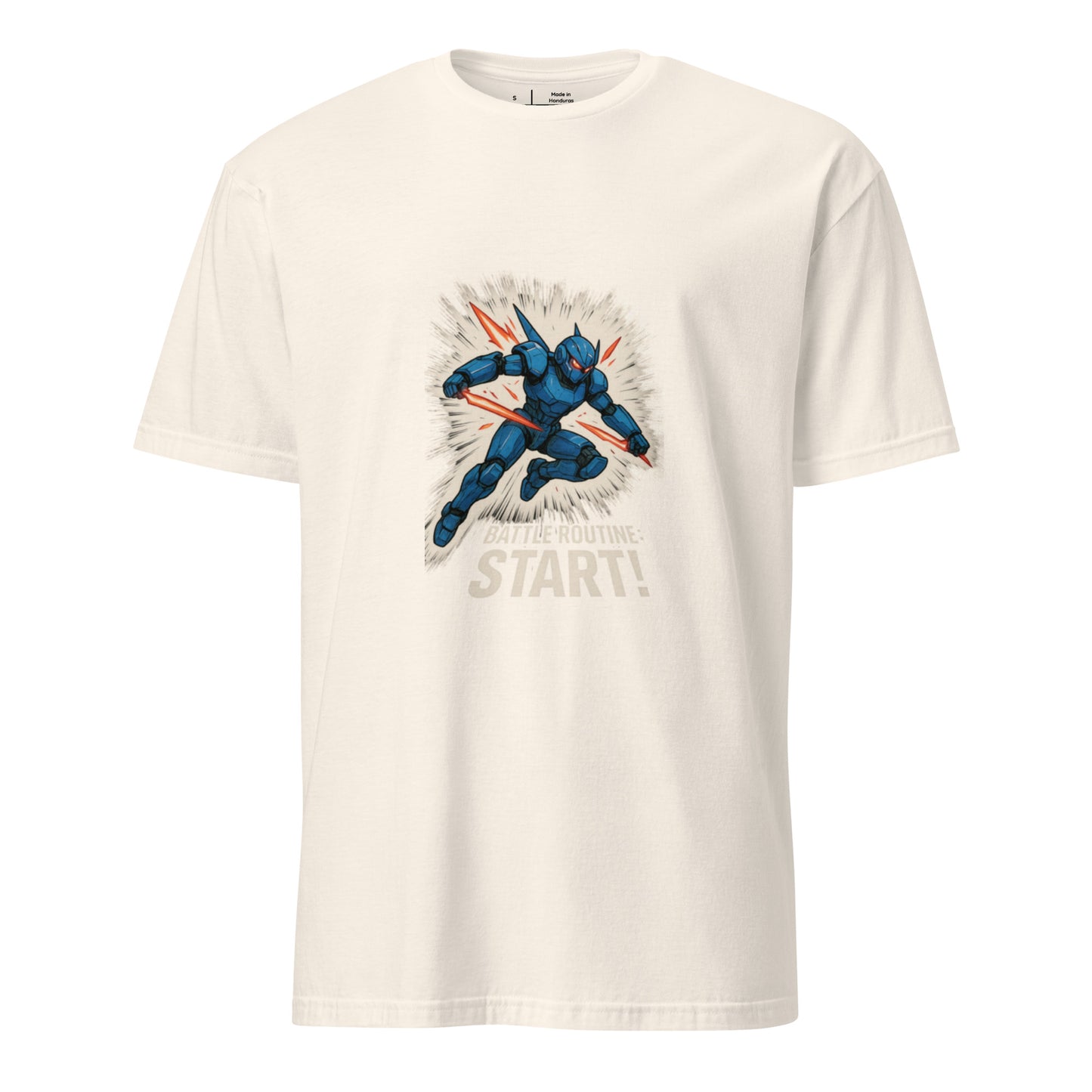 Battle Routine: Start! – Manga Mecha - Short-Sleeve Unisex T-Shirt - Graphic Tee - Natural - Front