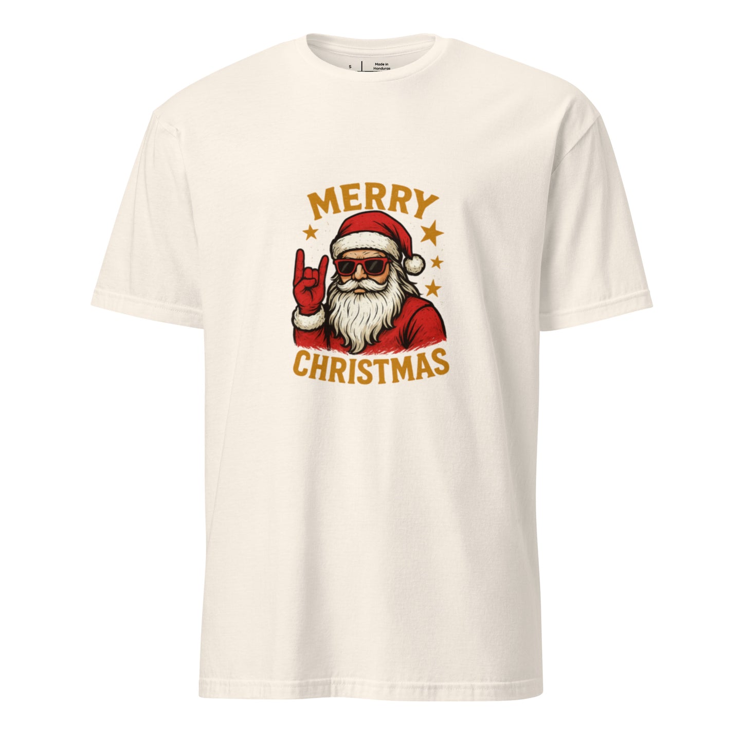 Merry Christmas - Rockstar Santa - Short-Sleeve Unisex T-Shirt Graphic Tee - Natural - Front