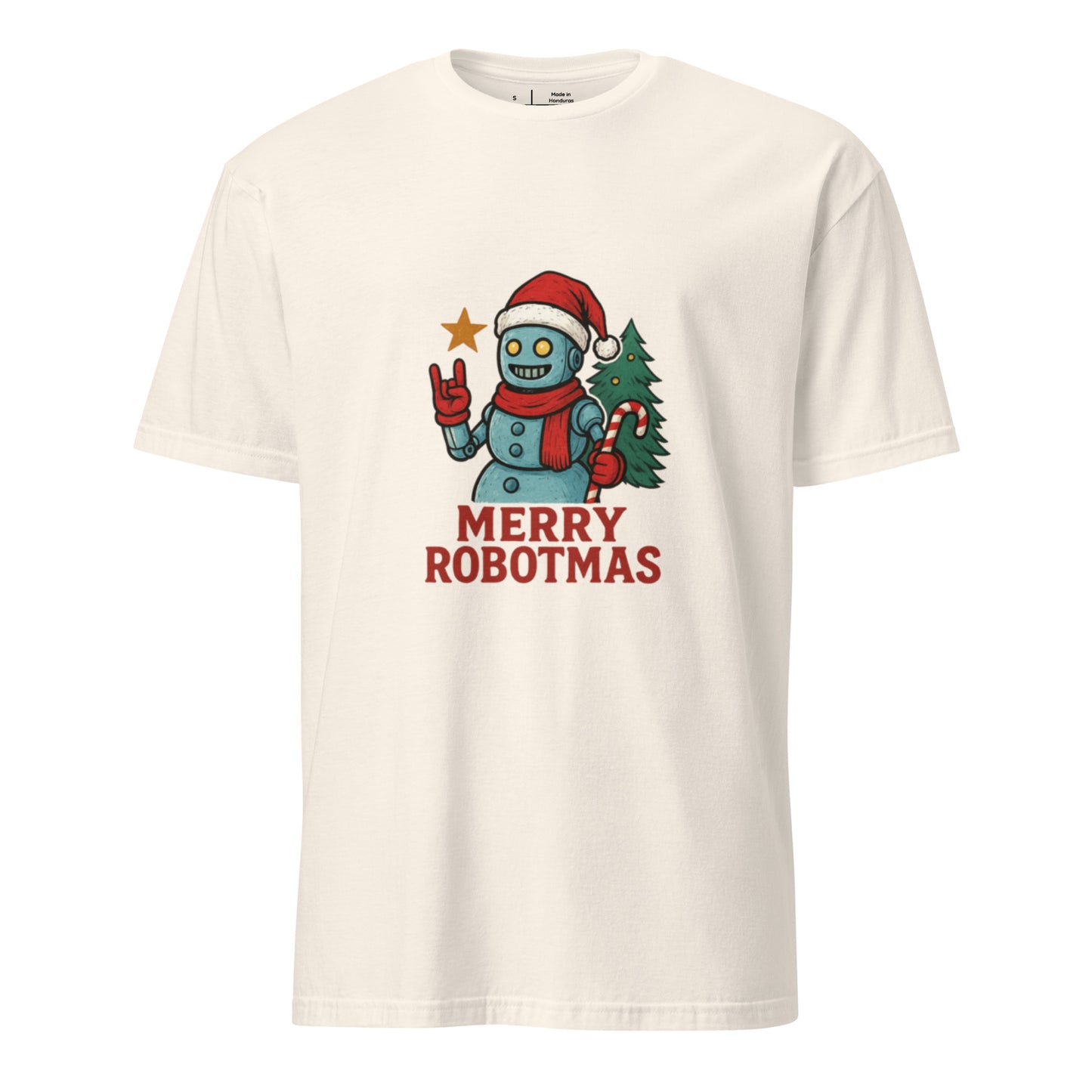 Merry Robotness - Cyber Snowman - Short-Sleeve Unisex T-Shirt - Graphic Tee - Natural - Front