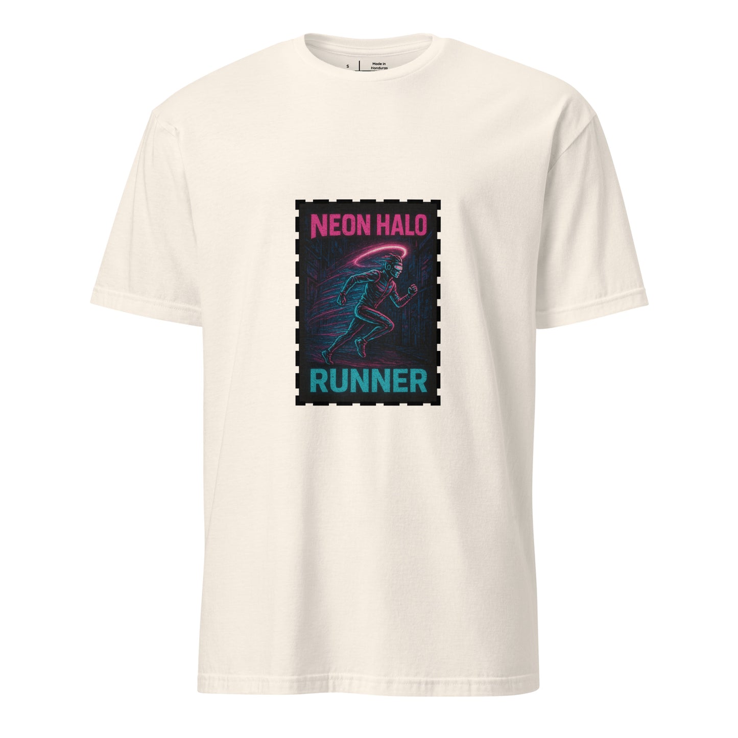 Neon Halo Runner - Cyber Adrenaline - Short-Sleeve Unisex T-Shirt - Graphic Tee - Natural - Front